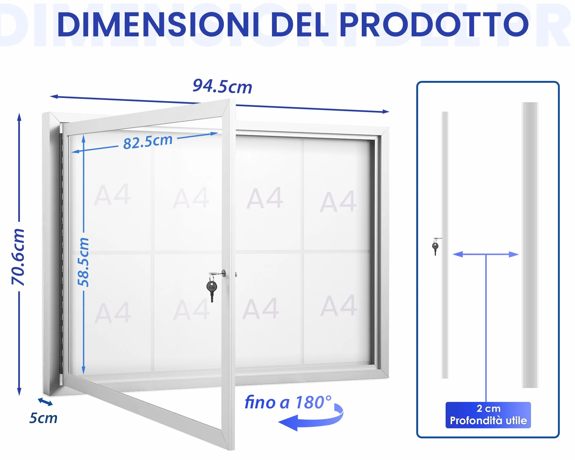 Swansea 8 x A4 Bacheca per esterno con chiave, resistente alle intemperie, magnetica per esterni, con telaio in alluminio 95 x 71cm (A1)