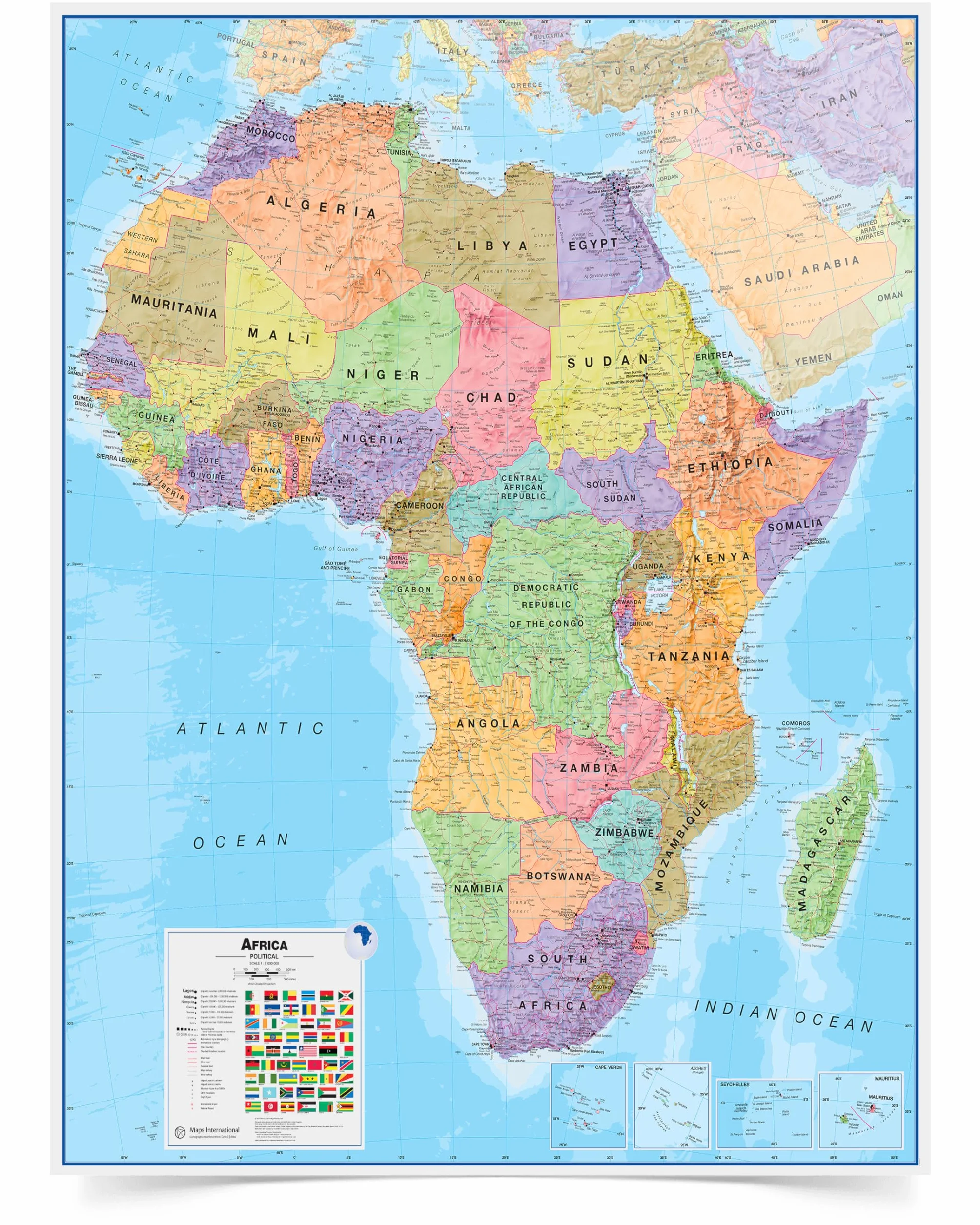 Grande mappa politica dell'Africa da parete, laminata, 91,44 cm x 122 cm
