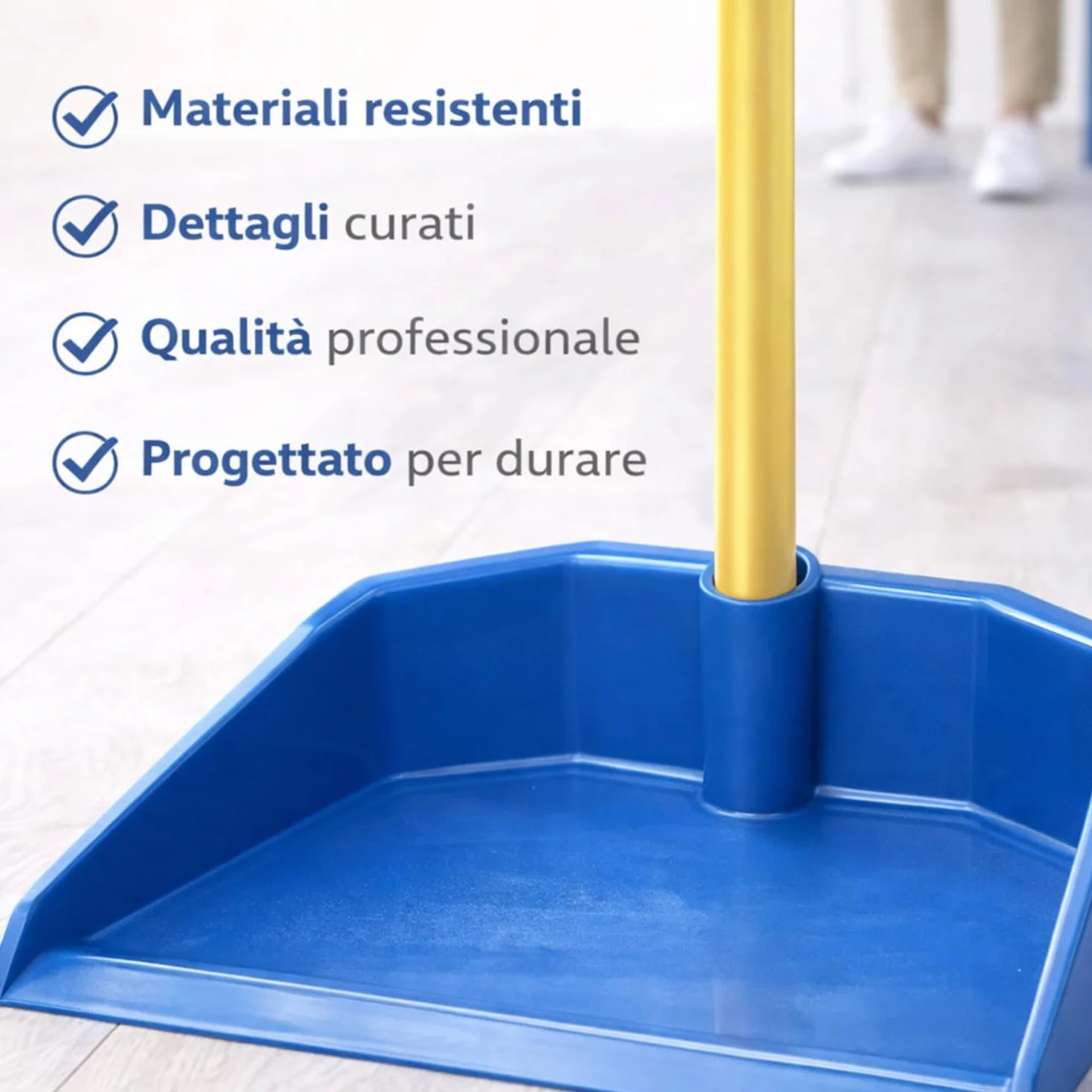Scopa e Paletta con Manico Lungo 120 cm - Asta in Legno Filettato - Paletta Alzaimmondizia in Plastica - Setole Piumate per Pulizia