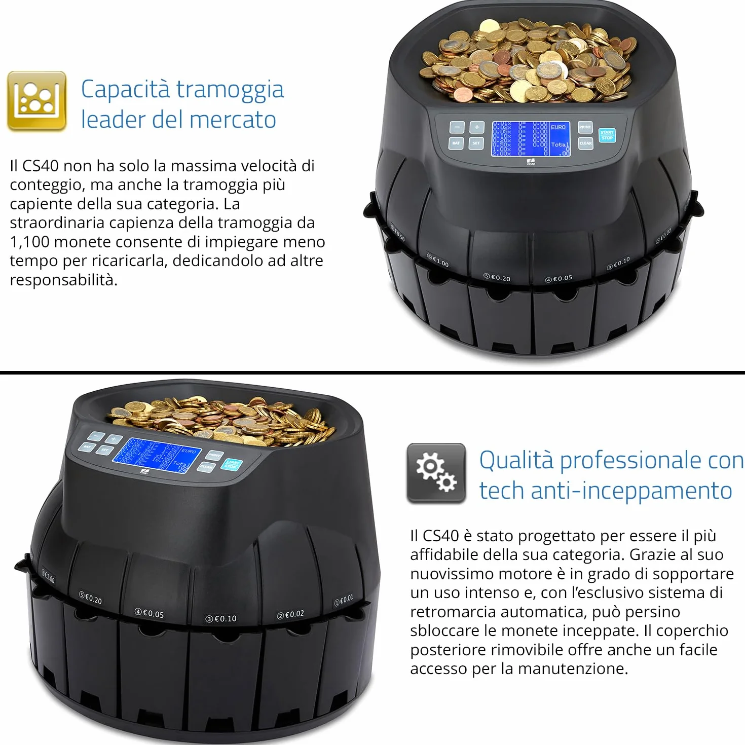 ZZap CS40 Contamonete automatica in euro, Macchina conta-denaro, Macchina conta-soldi