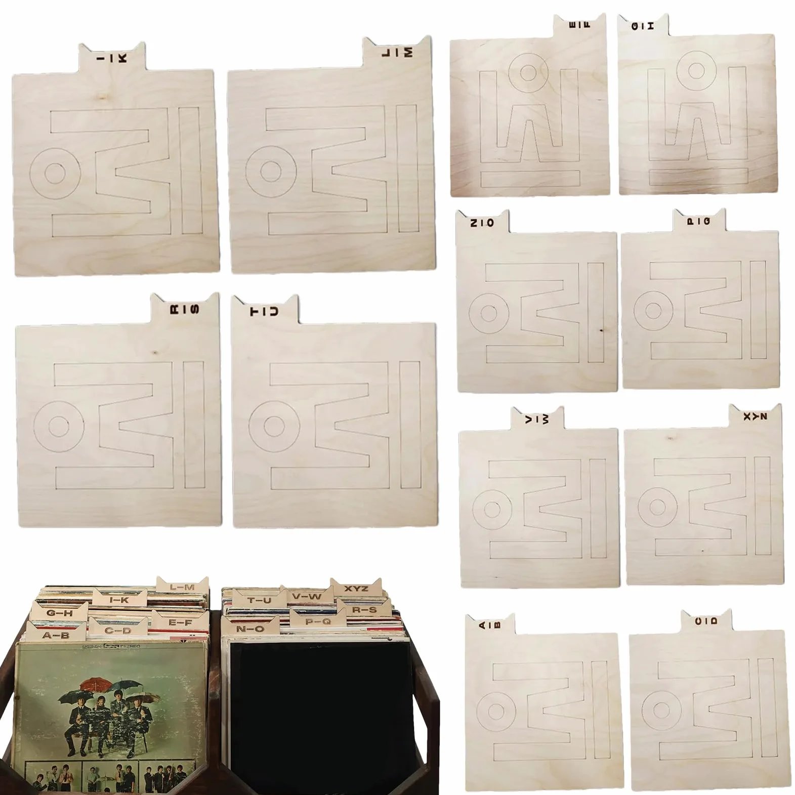 Divisori Di Record Di Legno A -Z - Organizzatore Di Stoccaggio Delle | Lettere Alfabetiche | Allineamento Verticale E Orizzontale A 12 Pezzi Per LPS, Divisori Di Libreria