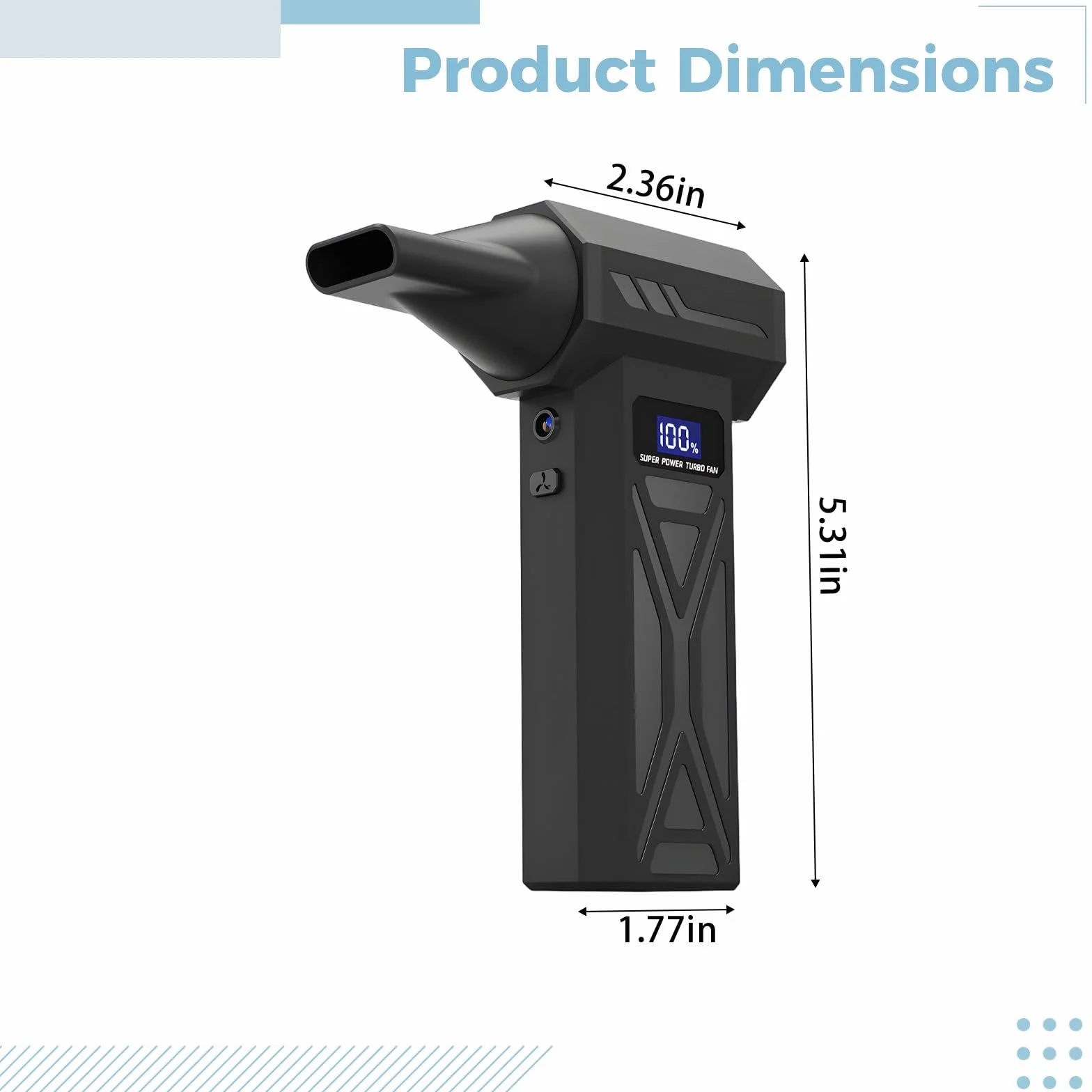 Cordless Air Duster P70, mini soffiatore portatile con 5 ugelli e ventola turbo, batteria 4000 mAh, 13,5 cm, nero