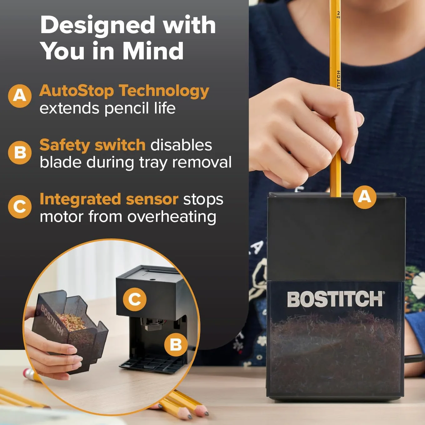Bostitch Konnect - Temperamatite a batteria ricaricabile per organizer da scrivania KT2 n. 2/matite colorate, nero