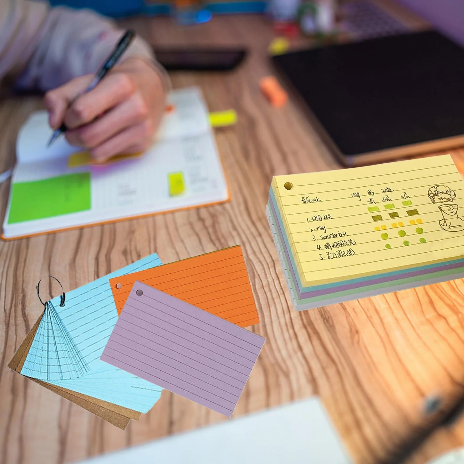 Flashcards A8 Cartoncini Colorati A Righe Con Penna 1000 Pezzi 10 Colori Per Apprendimento