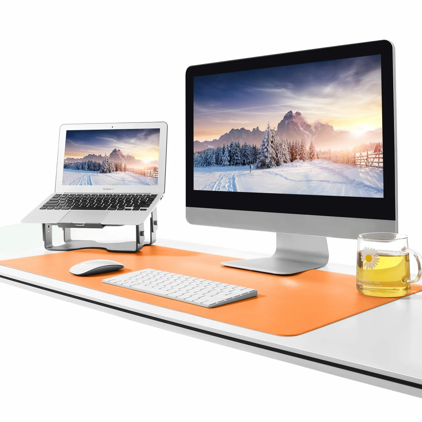 BUBM Tappetino multifunzionale per ufficio 80x40 cm sottomano scrivania impermeabile pelle PU mousepad ultrasottile antiscivolo Arancione