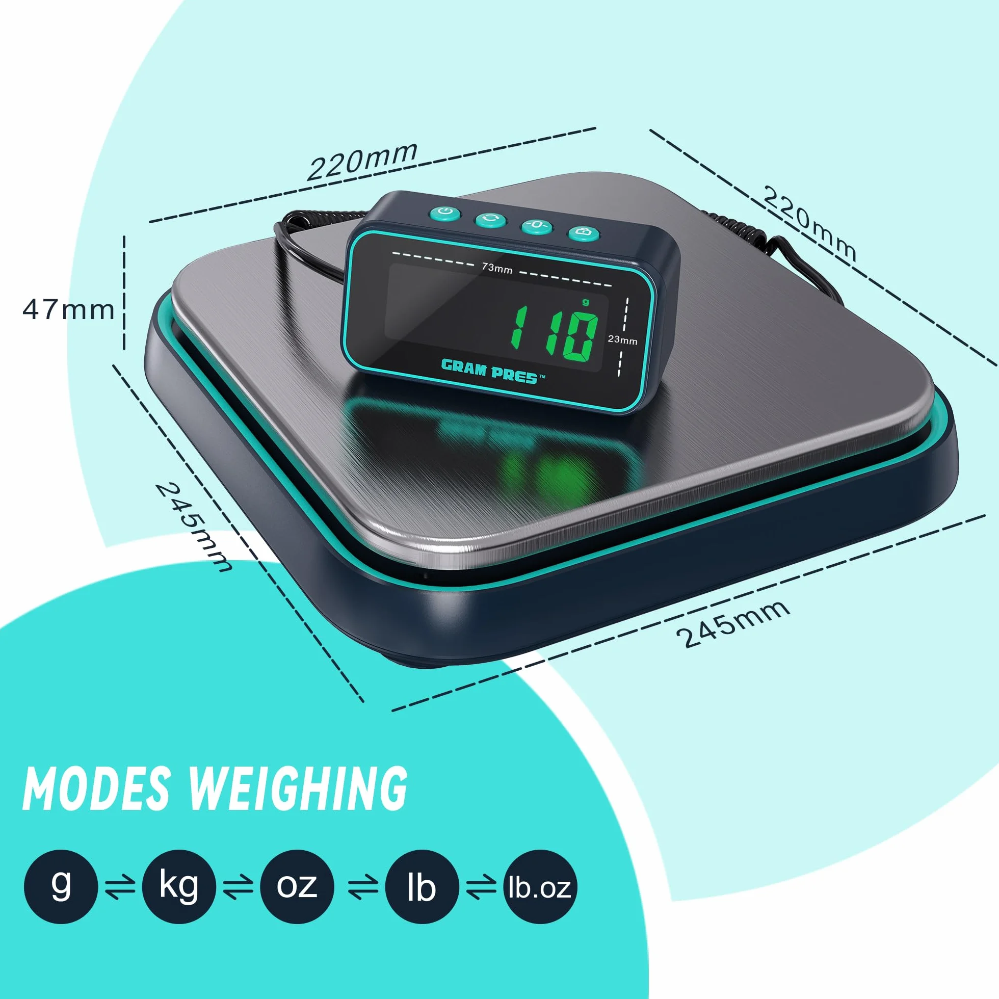 GRAM PRES Bilancia digitale per spedizioni, 39 kg/2,8 g, bilancia postale ad alta precisione per pacchi con display LCD Hold/Tare/separato, bilancia postale in acciaio inox, bilancia per pacchi