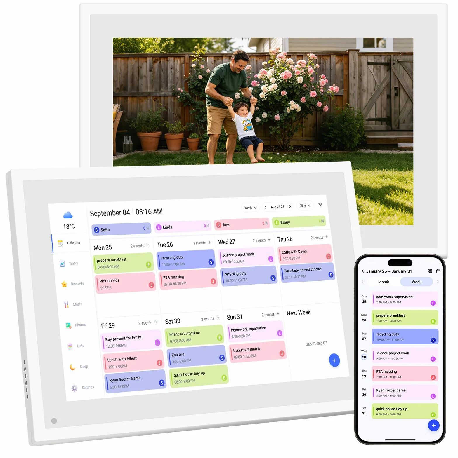 Calendario digitale da 10,1 pollici, calendario elettronico da 32 GB, 1080p Full HD, agenda digitale con touchscreen, pianificatore per la casa, cornice digitale (per tavolo)