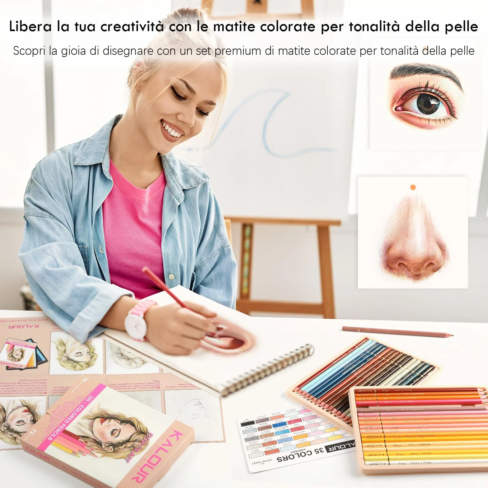 KALOUR PDAS 36 Toni Pelle Matite Colorate Set Ritratto a Base di Olio per Principianti Artista Adulto