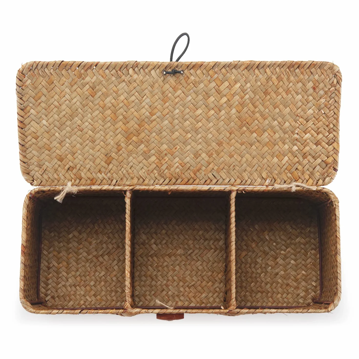 Cesta Portaoggetti Seagrass con Coperchio Scatola di Vimini Rettangolare con Scomparti per Organizzare Giocattoli di Snack di Carta Igienica Naturale (42cm x 14cm x 14cm)