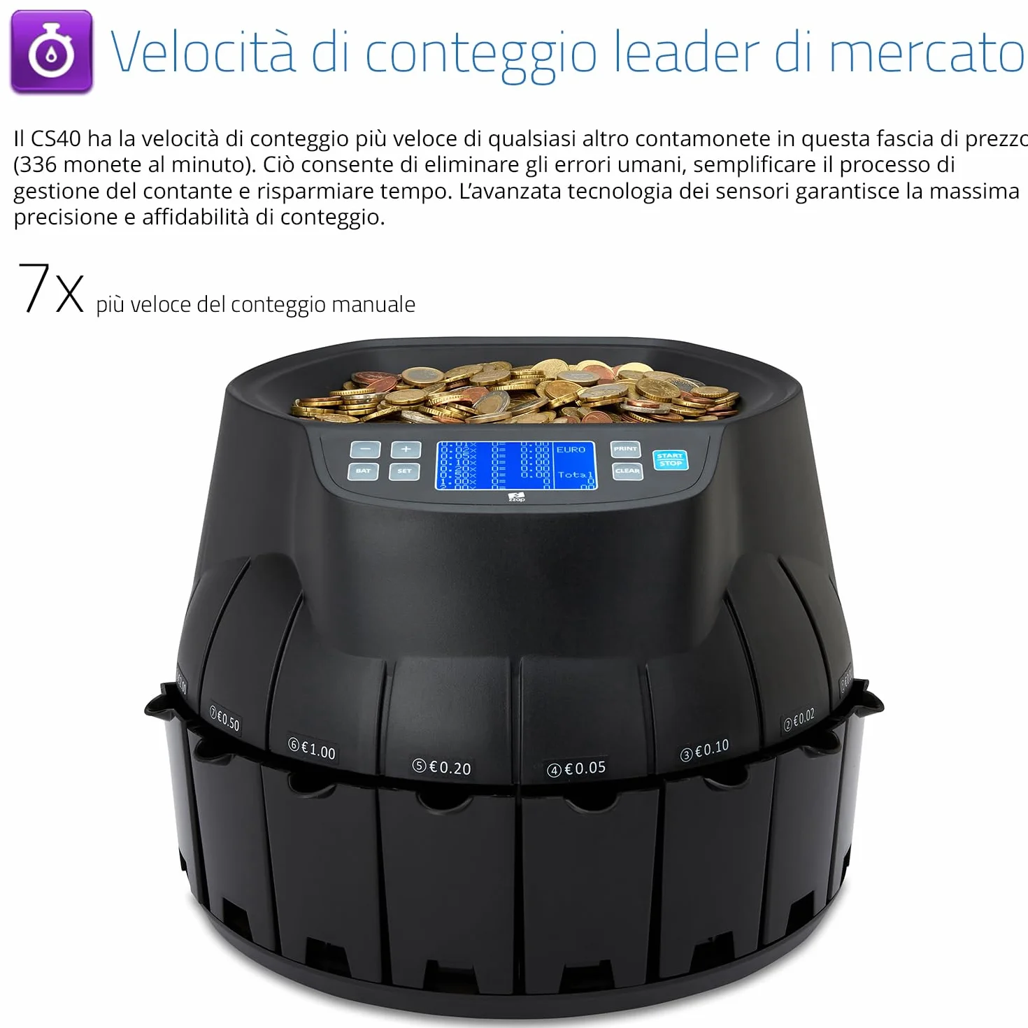 ZZap CS40 Contamonete automatica in euro, Macchina conta-denaro, Macchina conta-soldi