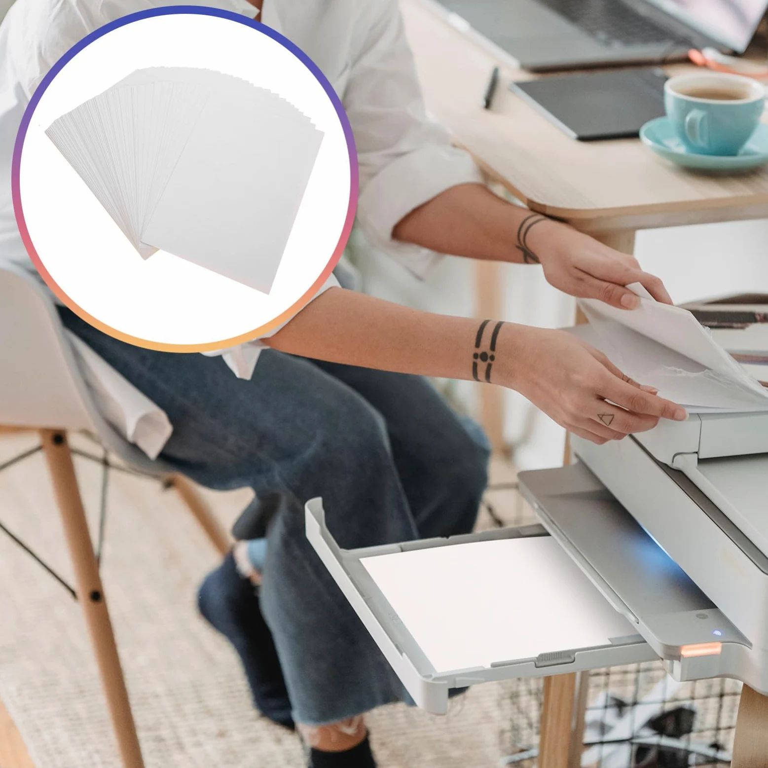 100 Fogli Carta Adesiva Bianca per Stampante Vinile Stampabile Lucido Formato A5 Multiuso Leggero Resistente per Etichette Prezzo e Organizzazione Domestica