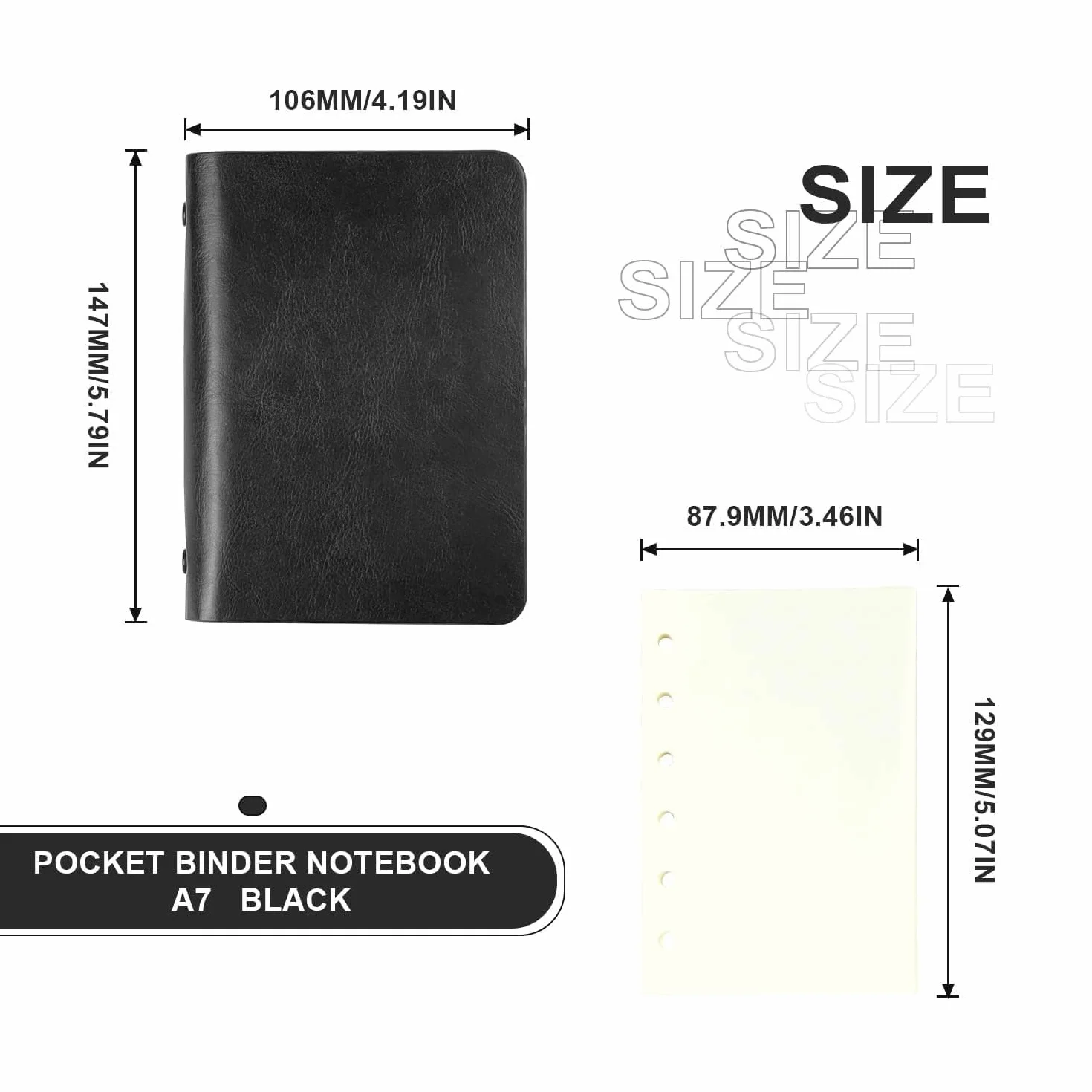 Taccuino A7 Ricaricabile in Pelle con 6 Anelli, Quaderno Tascabile, Blocco Note Portatile, per Ufficio e Scuola