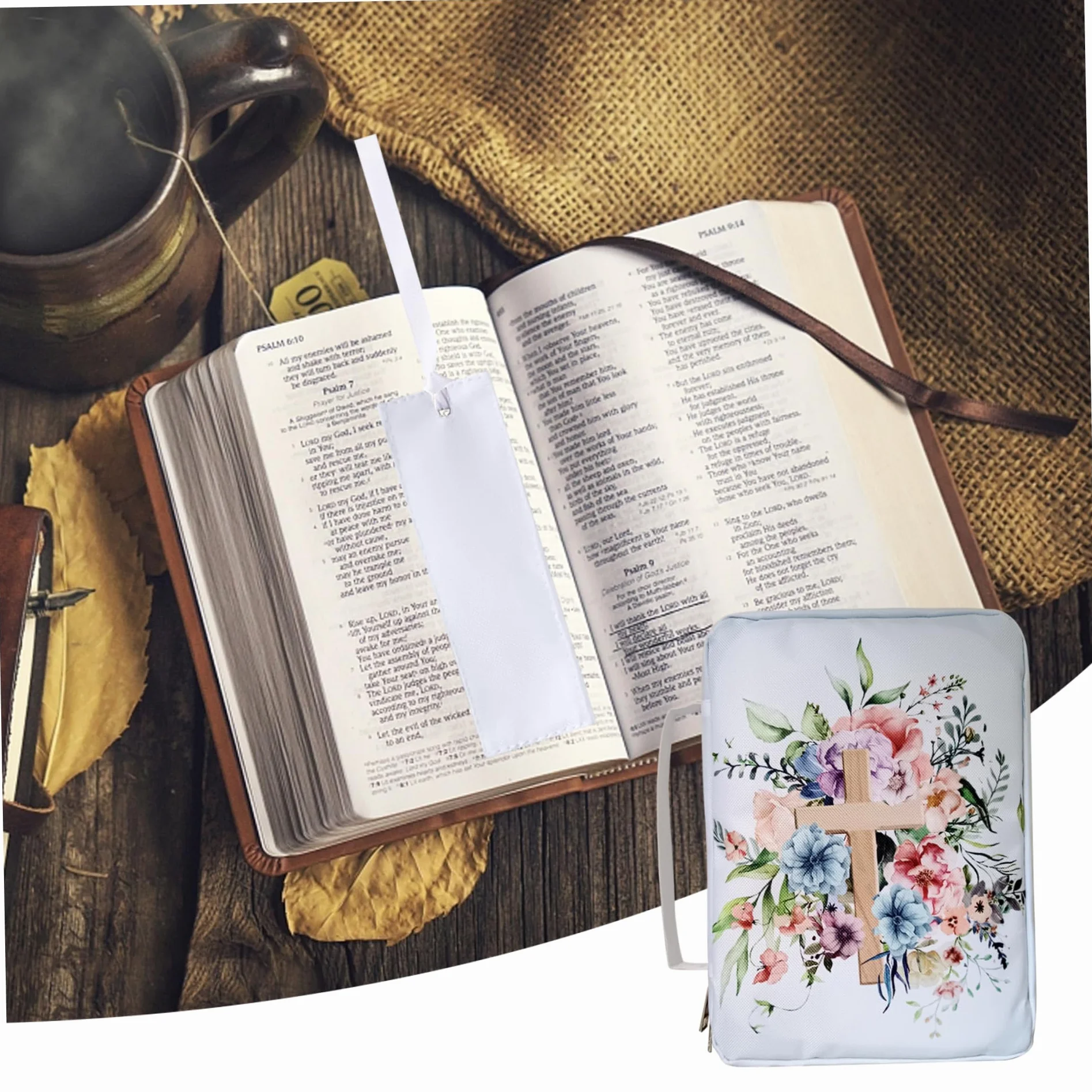 Custodia per Bibbia Donna Floreale 10x7 Pollici Tessuto Oxford Segnalibro Copertina