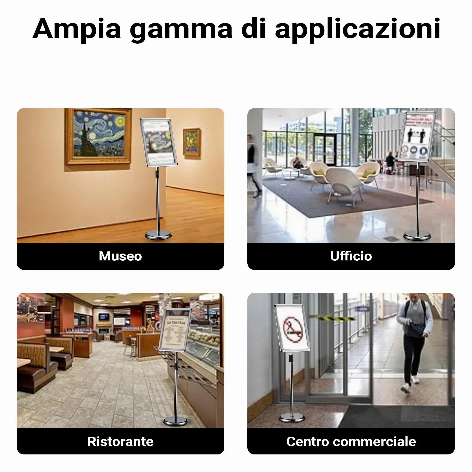 Wiltec Espositore per poster, pubblicità, menù in A3, altezza regolabile 88-138 cm, supporto per presentazioni, stand, piedistallo in alluminio e acciaio