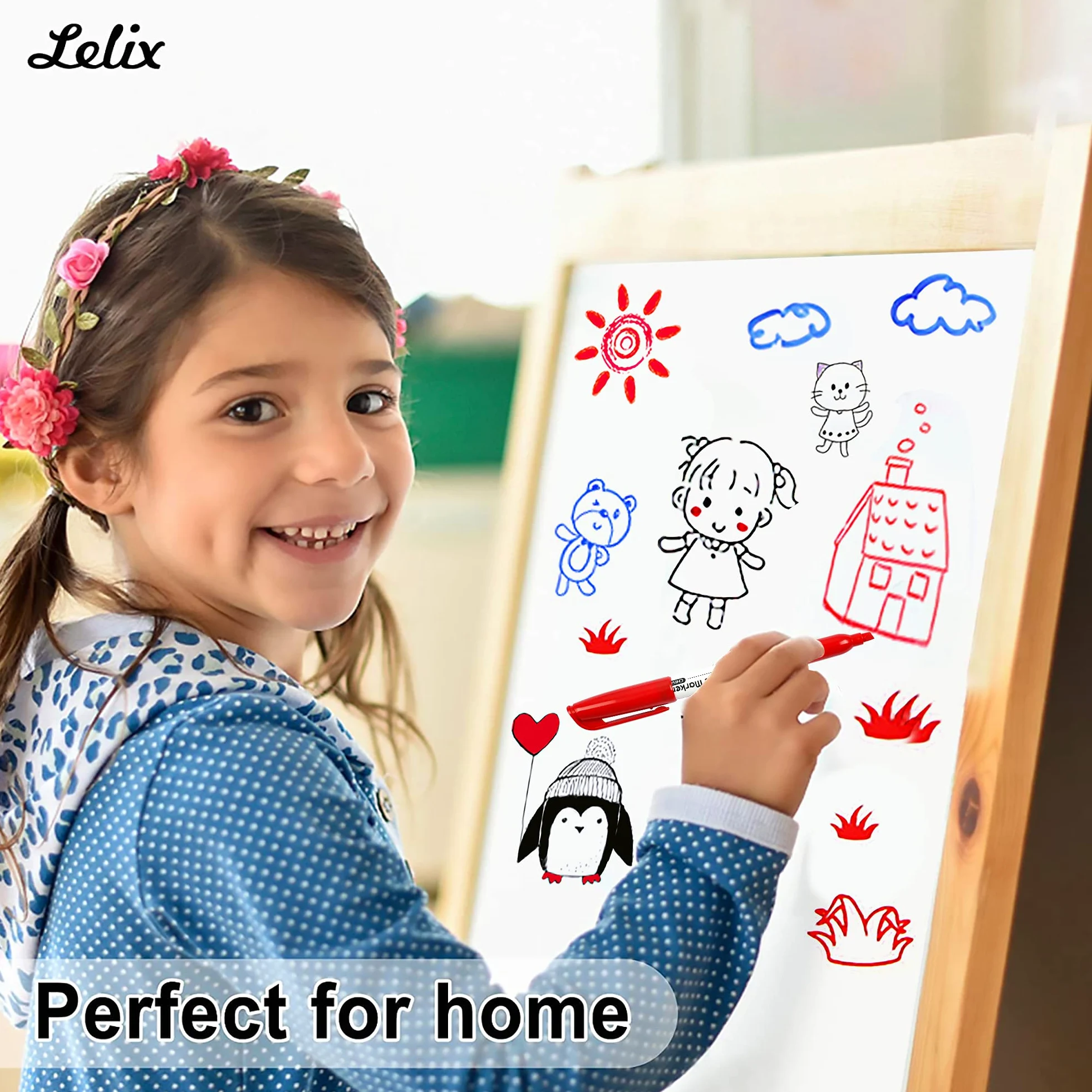 Lelix Pennarelli cancellabili a secco, confezione da 42, 14 neri + 14 blu + 14 rossi cancellabili a secco, punta a scalpello, pennarelli cancellabili a secco, per scuola, forniture per ufficio,