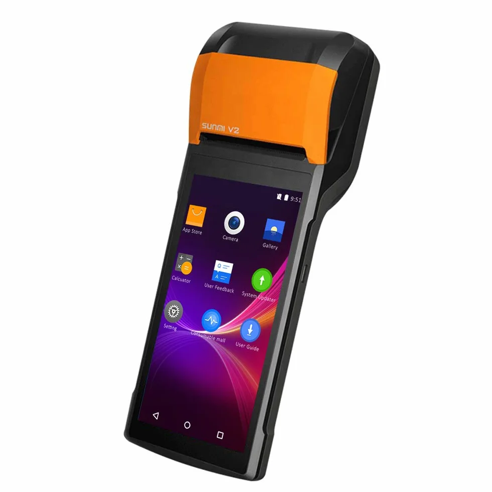 PDA Sunmi V2 Terminale di pagamento mobile con stampante integrata, Android 7.1, schermo touch, compatibile con 4G, Bluetooth, Wi-Fi