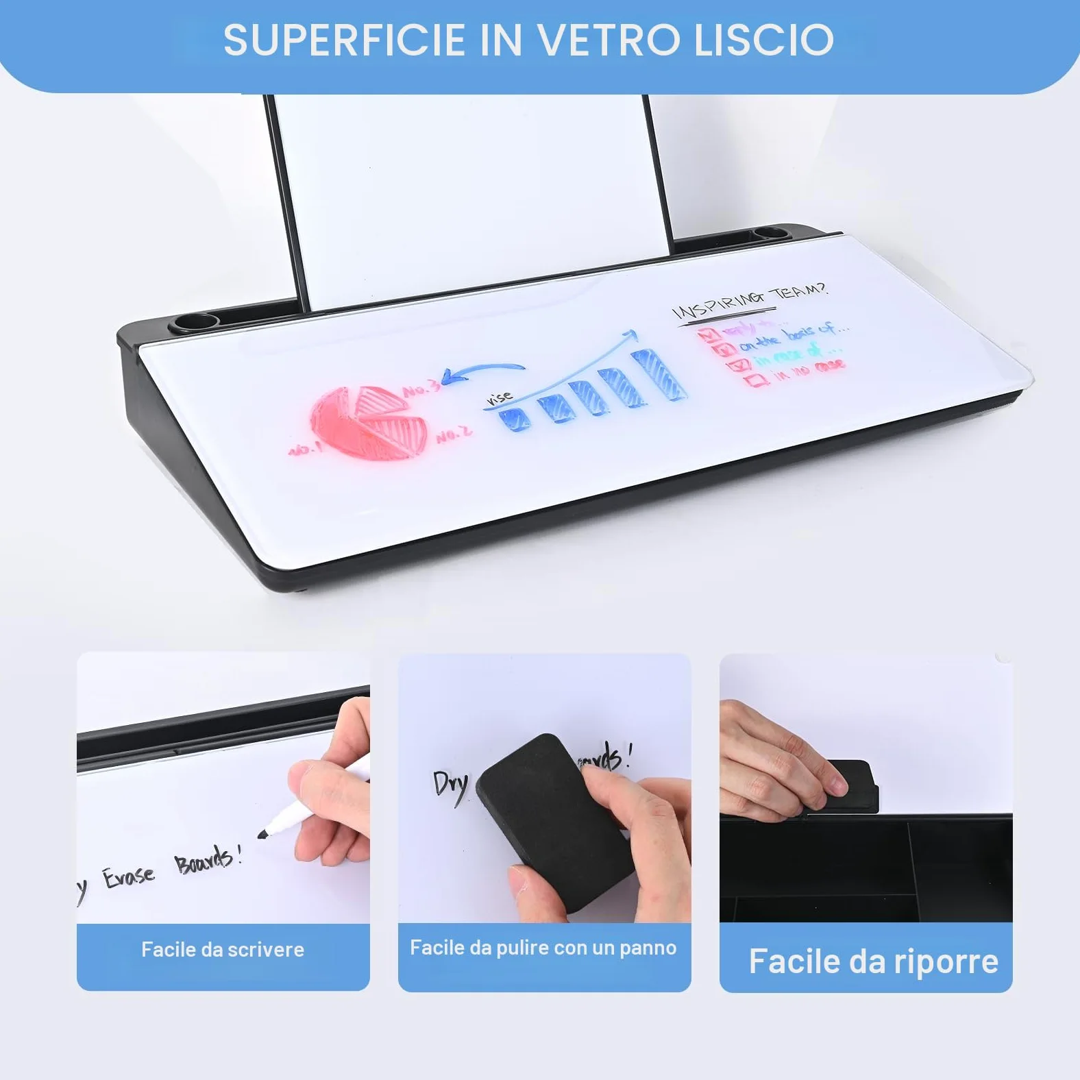 Hivexagon Lavagna bianca da scrivania con 4 scomparti, scomparto per telefono/tablet, lavagna magnetica e accessori