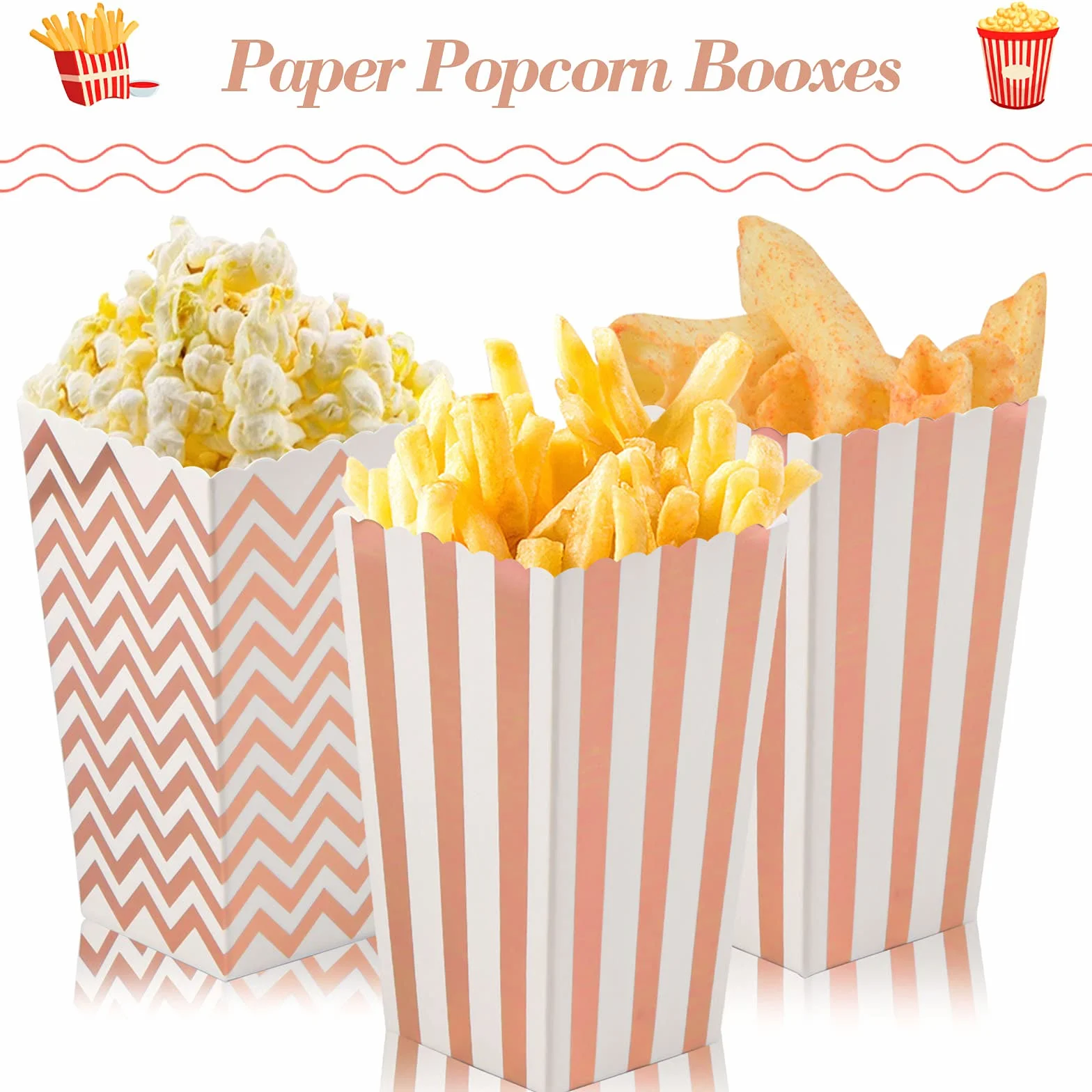 Dokeno 20 Pezzi Scatole per Popcorn Rosa, Contenitori Pop Corn Carta Riutilizzabili per Festa