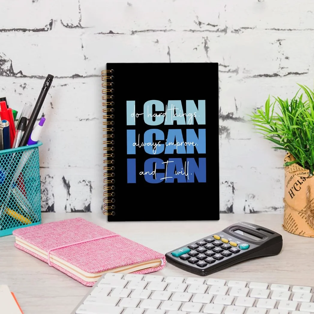 I Can Do Hard Things - Taccuino a spirale ispiratore, blu e nero, diario a spirale per ragazze, donne, uomini, regali positivi per ufficio e scuola, 14 x 20 cm