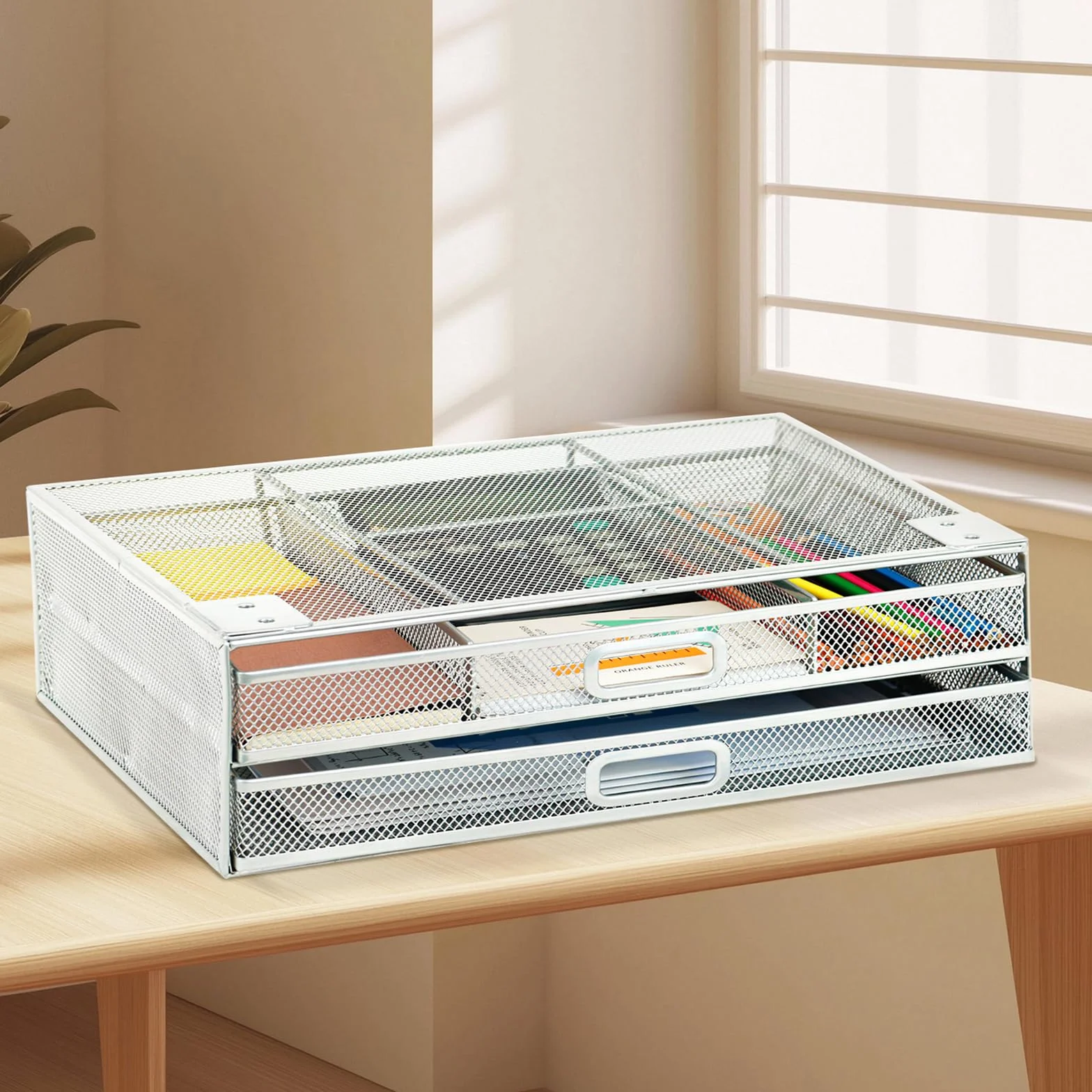 Cassetto sotto scrivania rinforzato 2 cassetti scorrevoli A4 organizer portaoggetti metallo