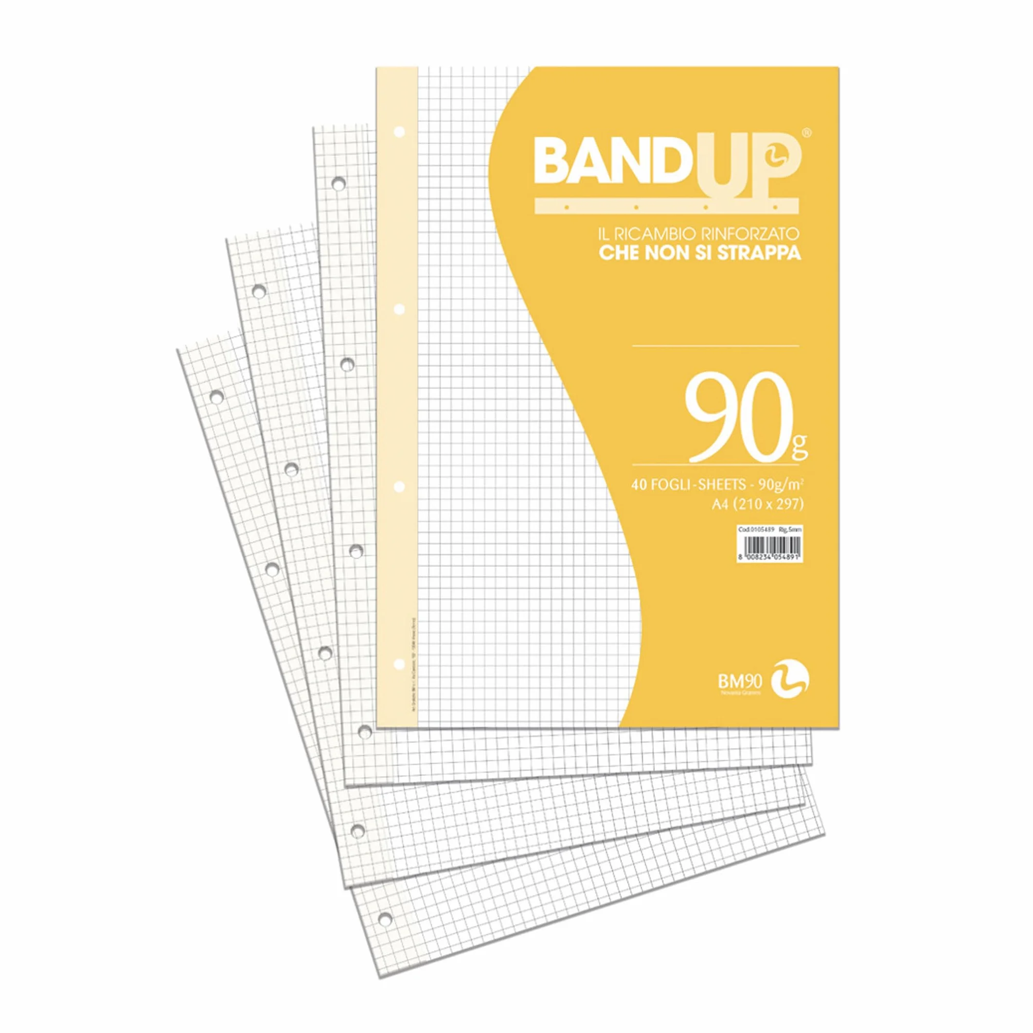 BM BeMore Ricambi Bandup A4 Con Banda Rinforzata Rigatura 5Mm Quadretti Con Margini 40 Fogli Carta 90G/Mq
