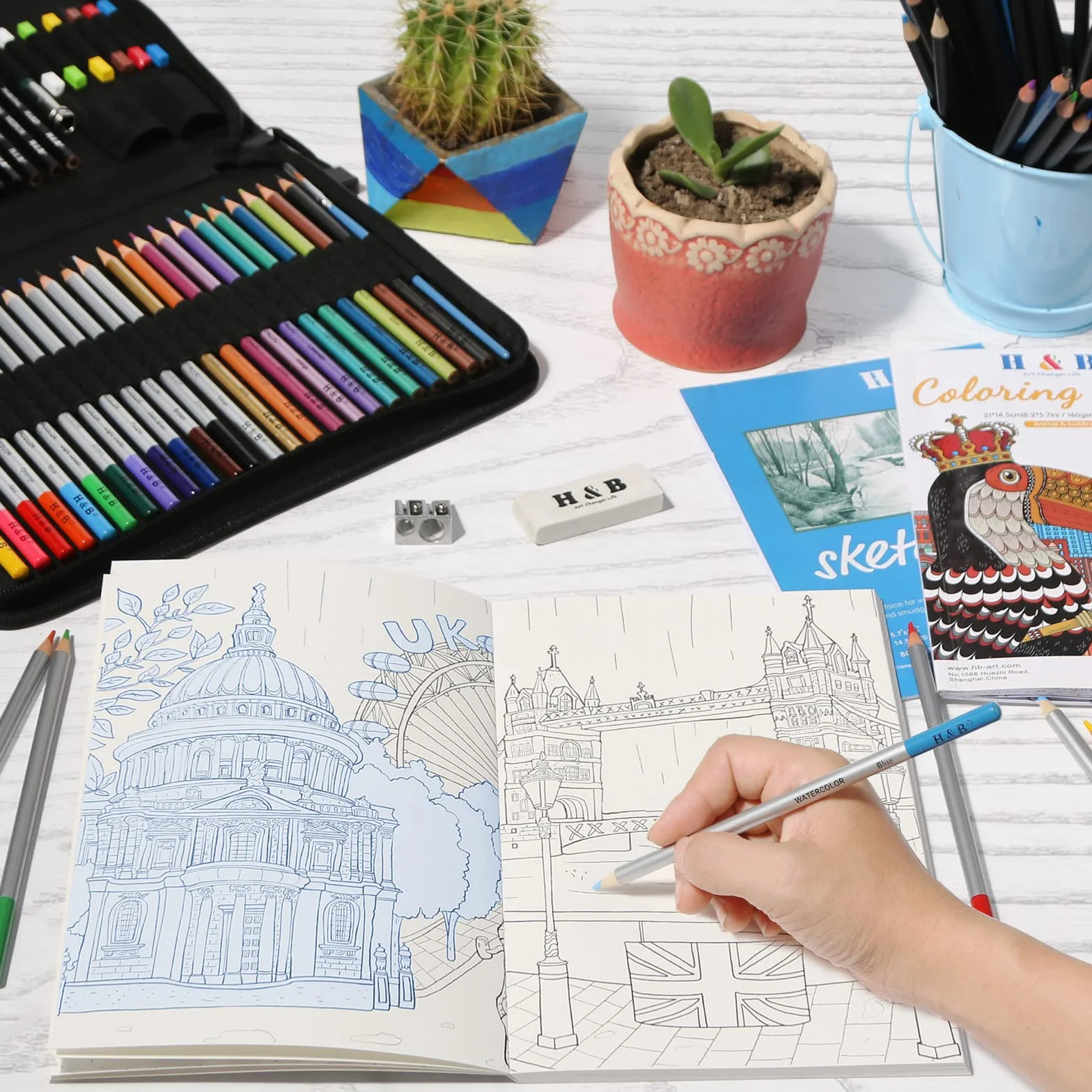 H & B Matita colorata 51 pezzi set da disegno professionale per artisti bambini adulti