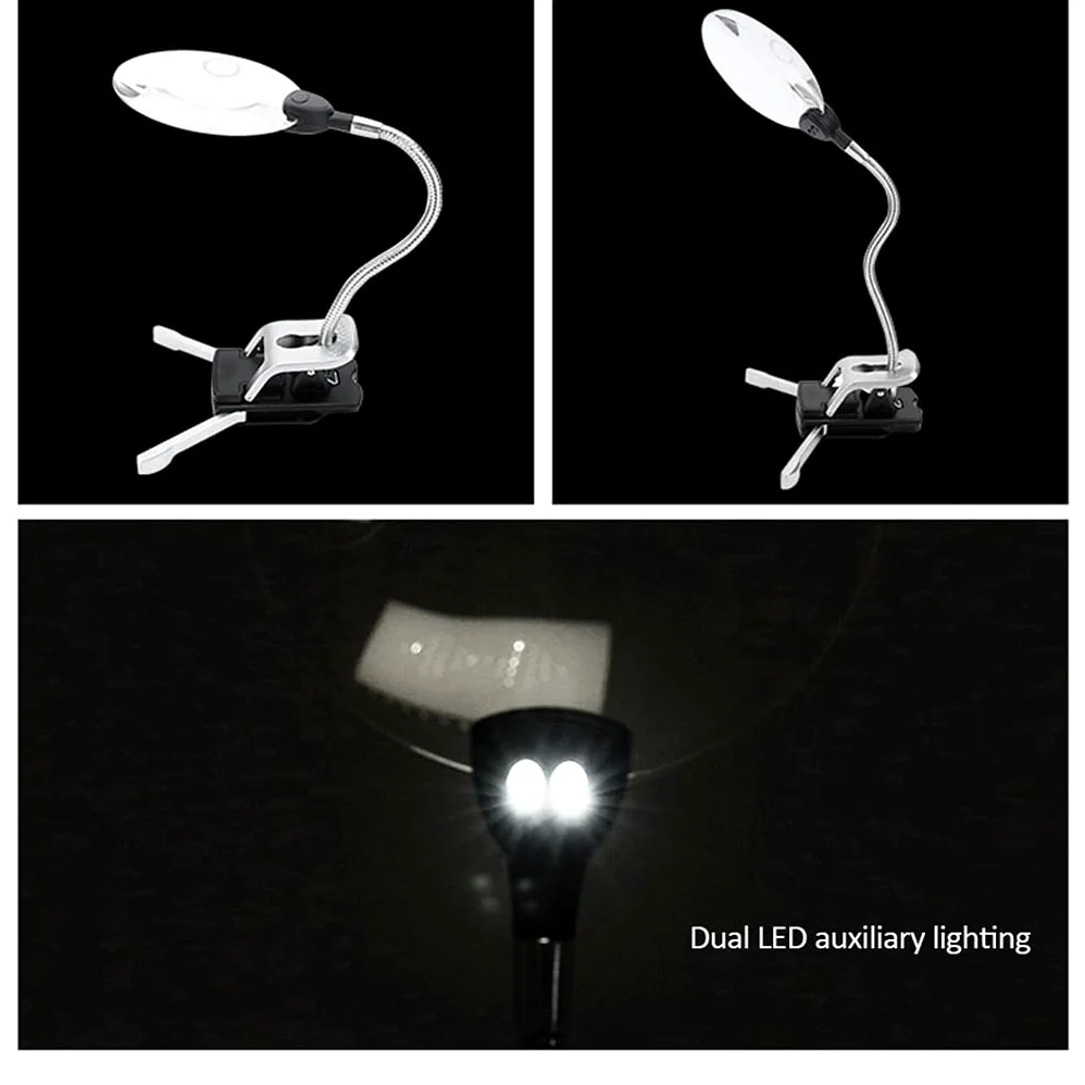 Lente d'Ingrandimento illuminata 5X 10X con Clip da Tavolo, Lampada da Lettura a LED, Lente d'Ingrandimento Grande con Morsetto, Lente d'Ingrandimento riparabile, Il Nuovo Progress