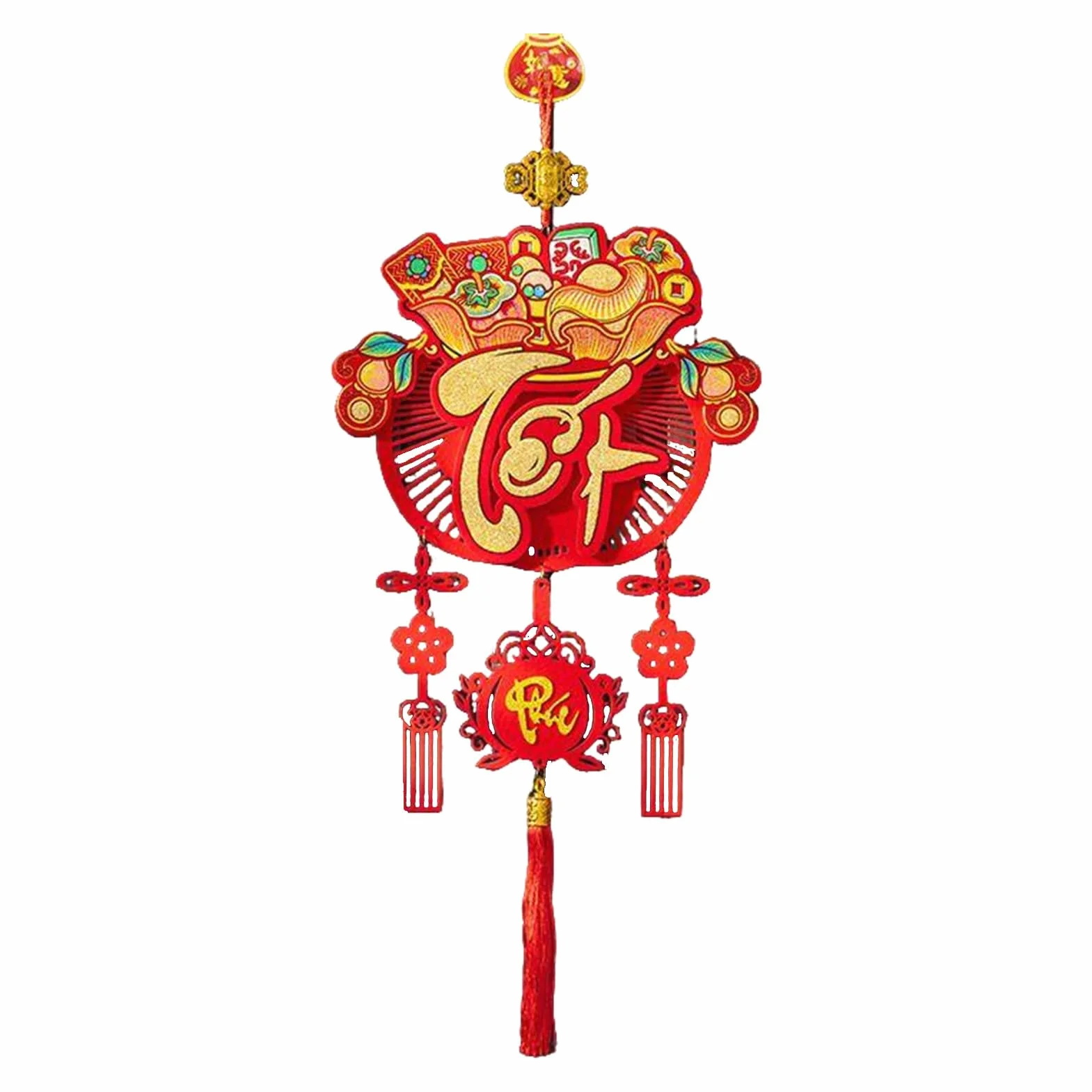 Decorazioni Vietnamite Capodanno 26.77 Inches Tessuto Floccato Ciondolo Borsa Portafortuna Tết Phúc Colorato Tradizionale 68x29cm 68x25cm per Porta Finestra Muro Giardino Ufficio