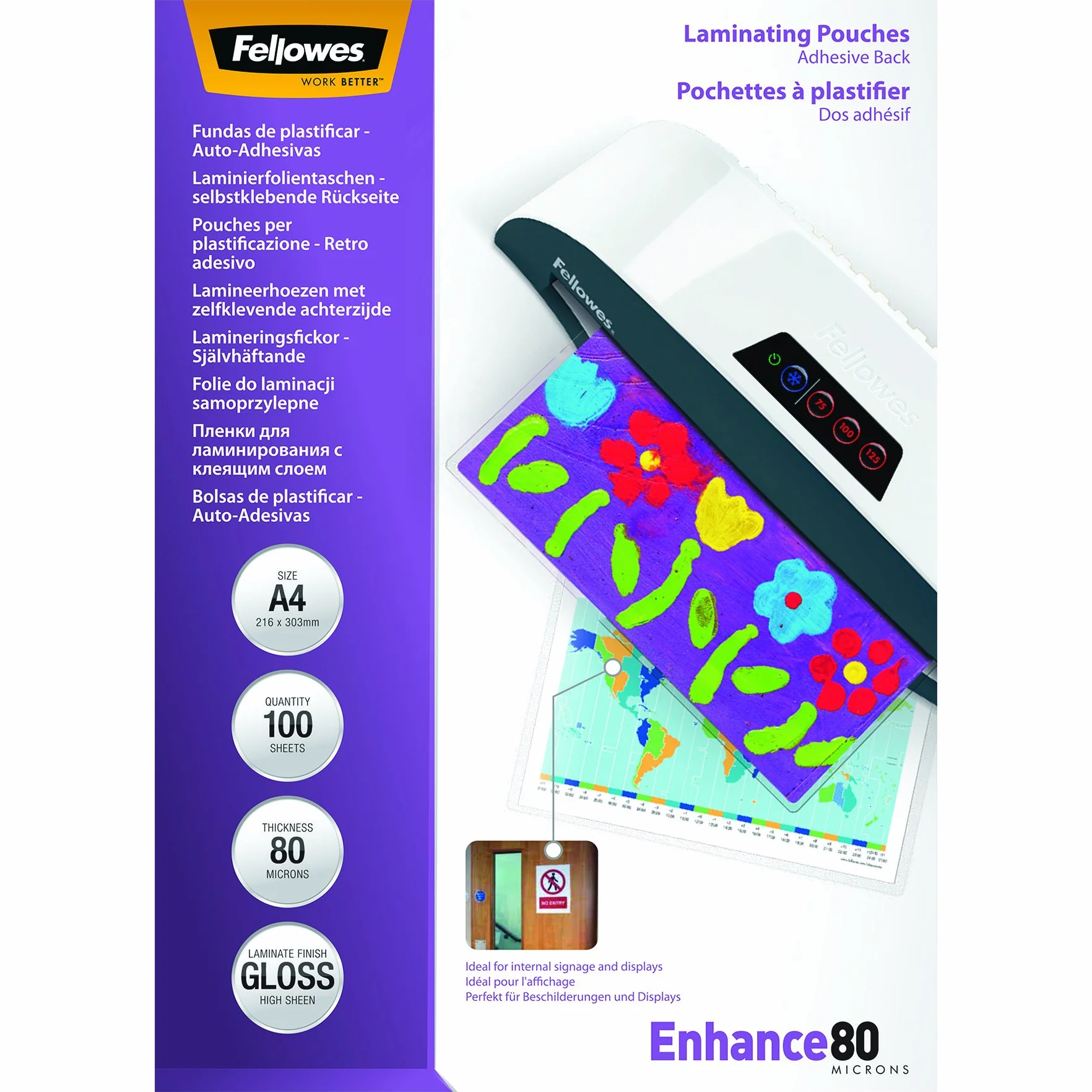 Fellowes Enhance80 Pouches A4 80 Micron 100 Sztuk
