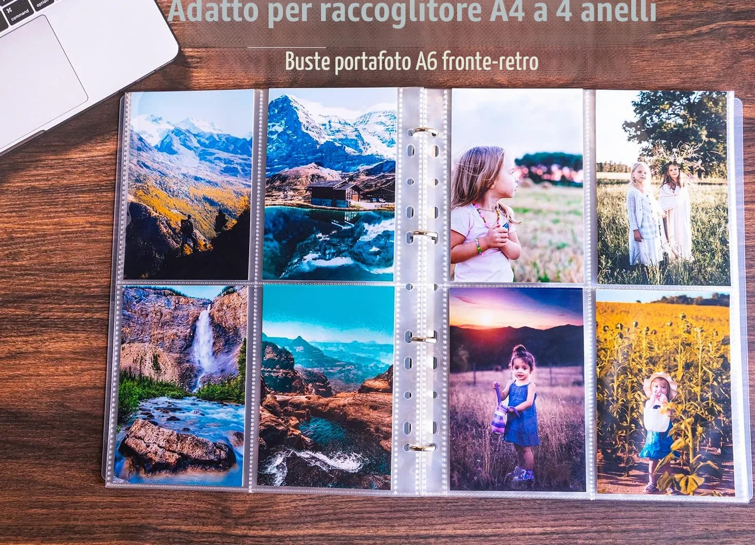 A4 Foto Maniche per Raccoglitore ad Anelli, Guaine Trasparenti per Cartoline, 4 Scomparti, Proteggi Pagine Fotografiche (109x153 mm), 240 Pezzi