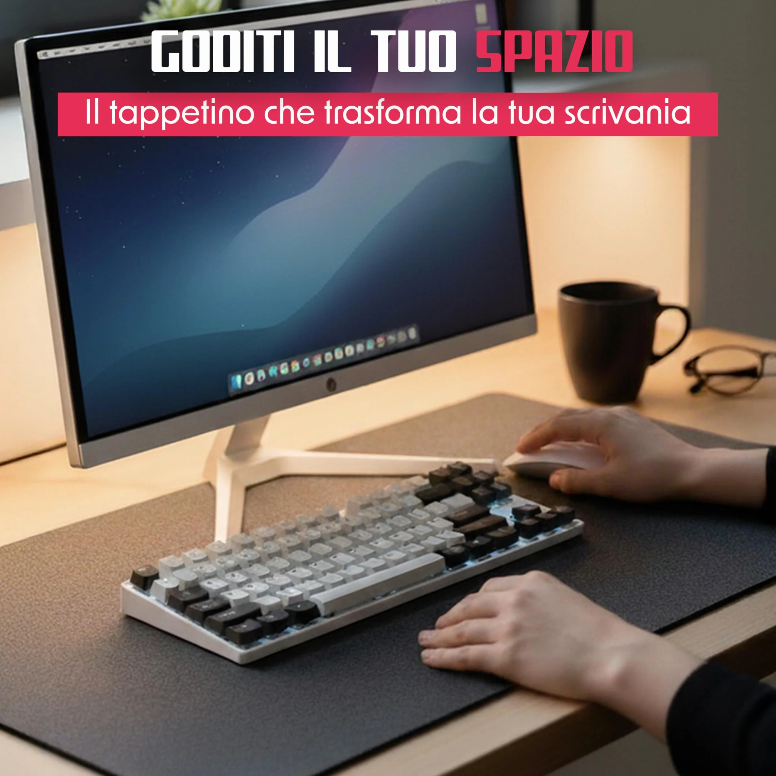 Tappetino Scrivania Extra Large in Feltro 90x40, Mouse Pad Gaming Antiscivolo per Tastiera e Mouse