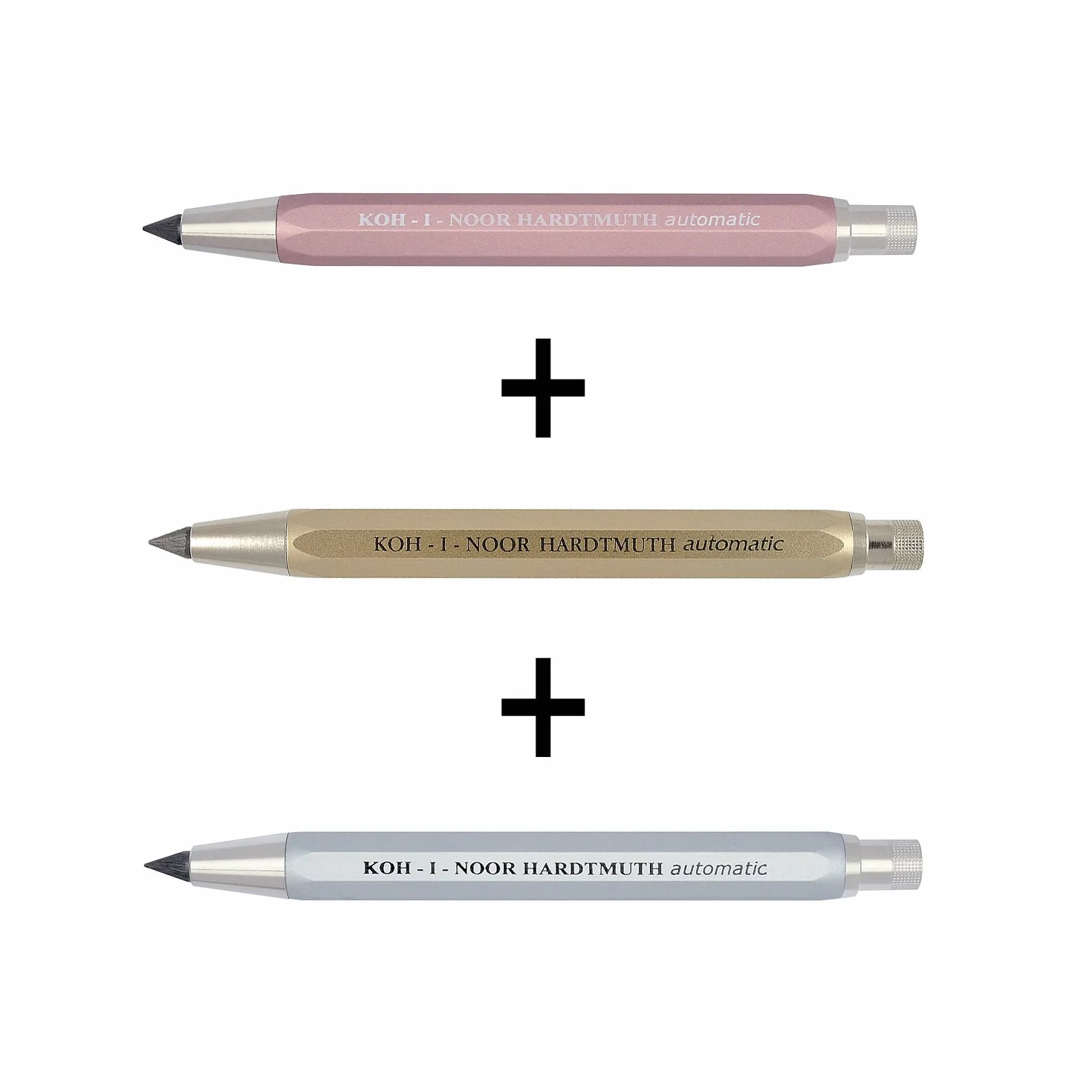 Koh-i-noor metallo Portamine Automatic con mine Spitzer No. 5640 Diversi set, tratto 5.6 mm Rosa+Gold+Silber