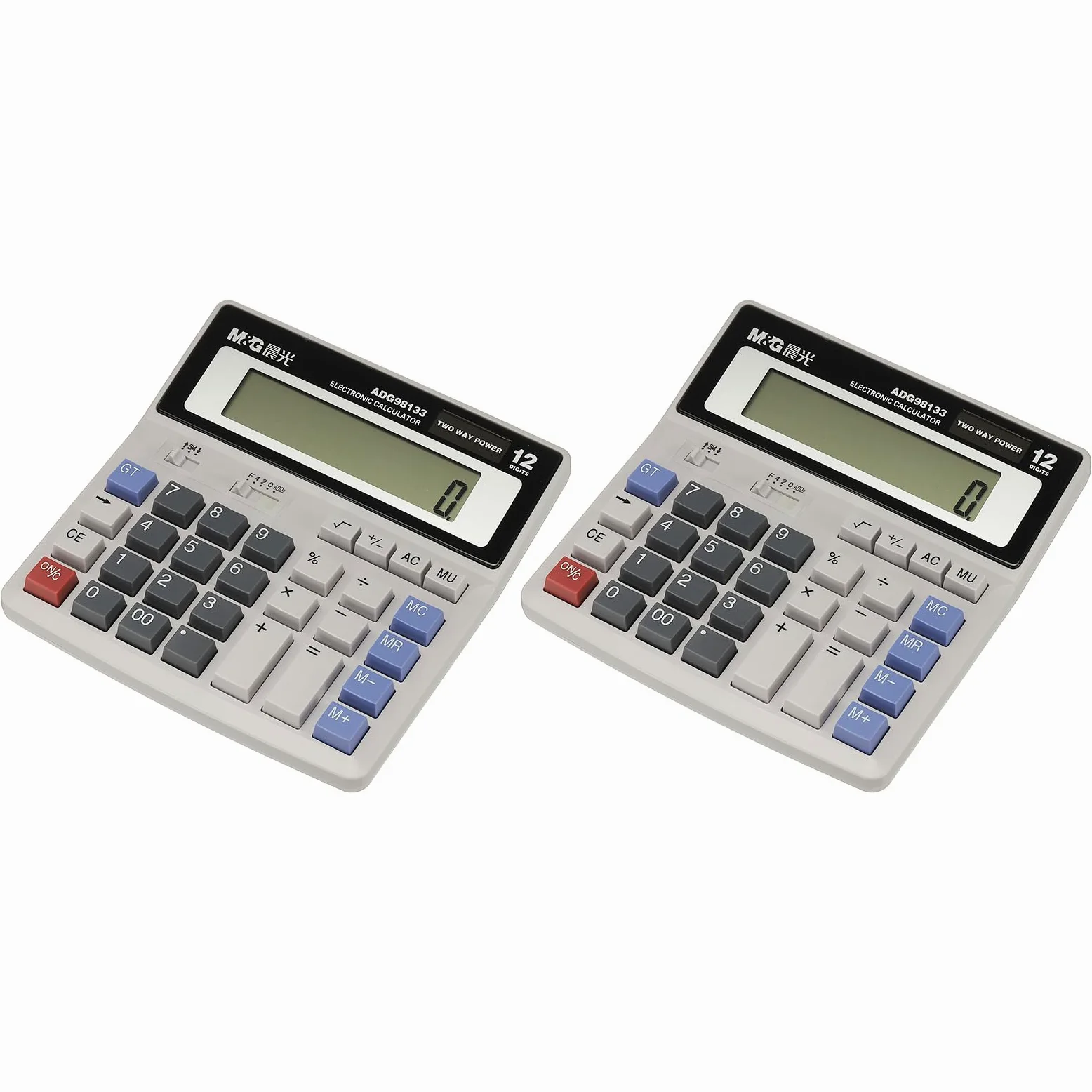 PATIKIL 2Pcak ADG98133 - Calcolatrice da tavolo a energia solare, a batteria AA, doppia alimentazione, display a LED a 12 cifre, calcolatrice per ufficio e ufficio, colore: grigio