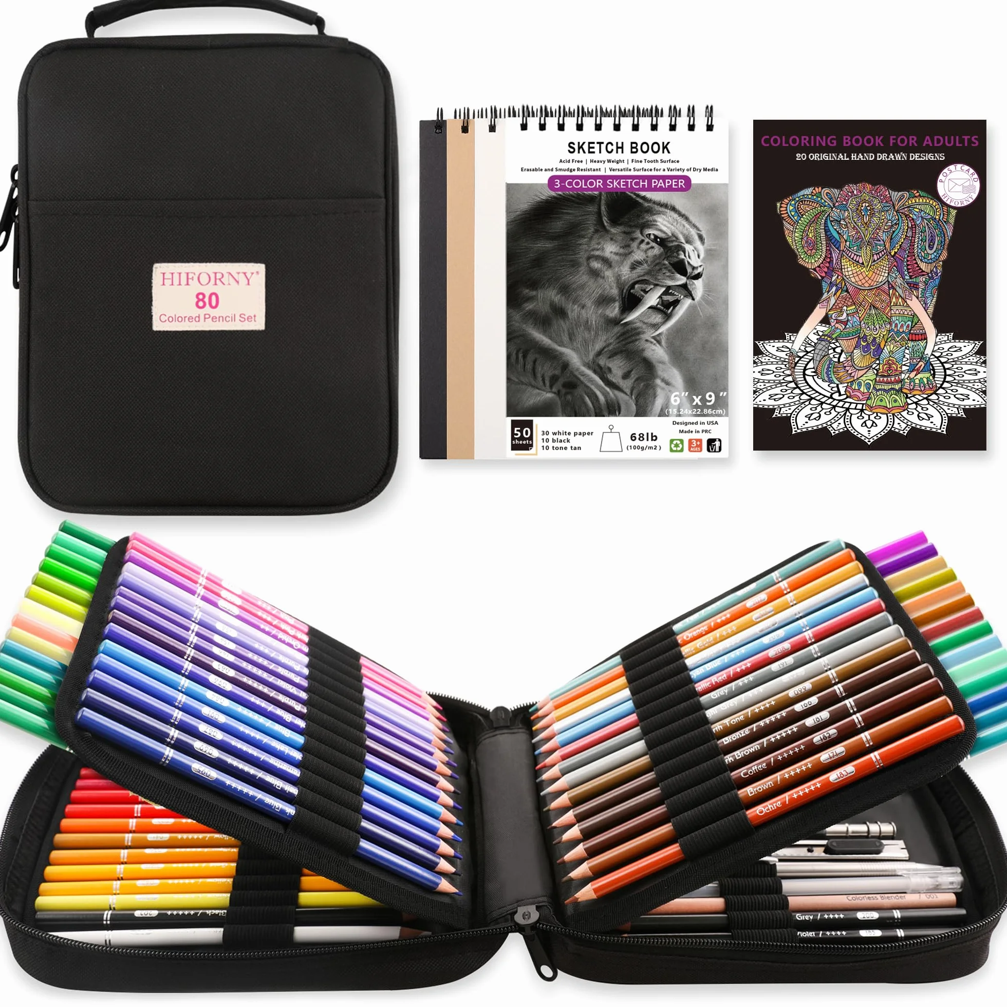 HIFORNY Set 80 matite colorate per adulti, nucleo morbido, matite da disegno, forniture artistiche HF-CPT80-NY
