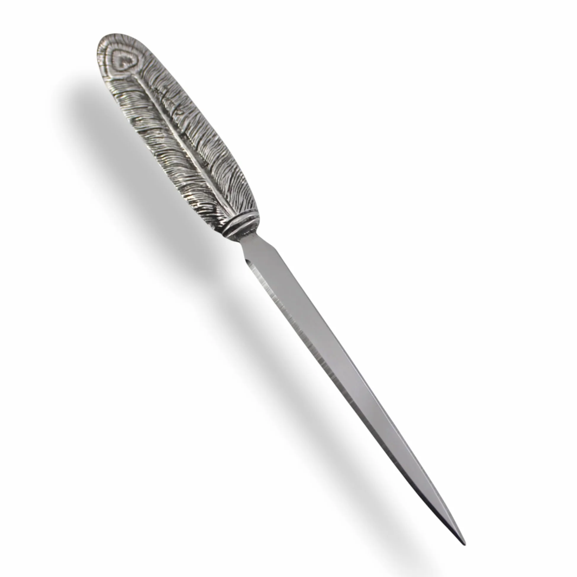 Cavagnini, Apribuste tagliacarte elegante, in acciaio inox e peltro. Confezione regalo inclusa. (Piuma)