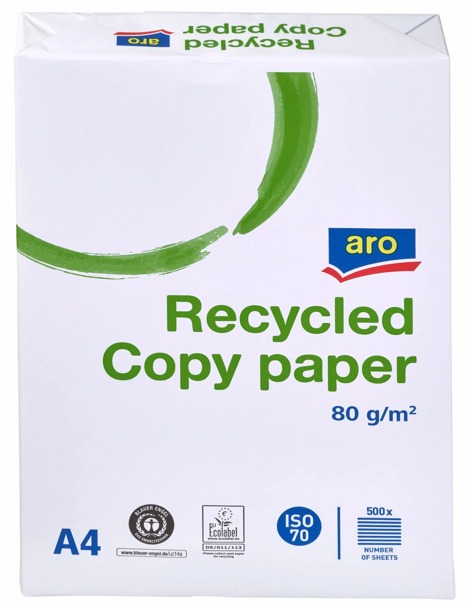 aro Carta riciclata per fotocopiatrice A4, 2500 fogli (5x500), spessore: 80 g/m², multiuso, per stampante laser/inchiostro, attività commerciali, ufficio (Carta riciclata - grigia)
