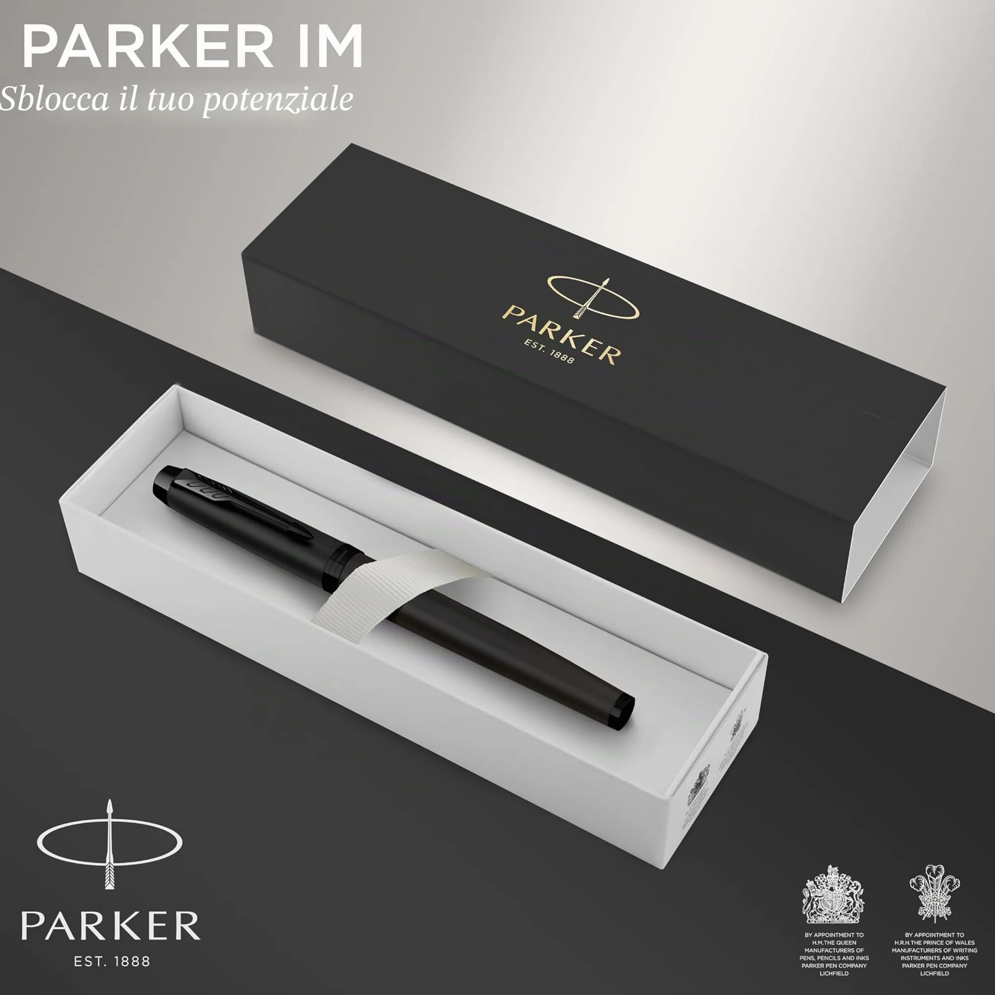 Parker IM penna stilografica, punta media, czarna matowa, zestaw upominkowy