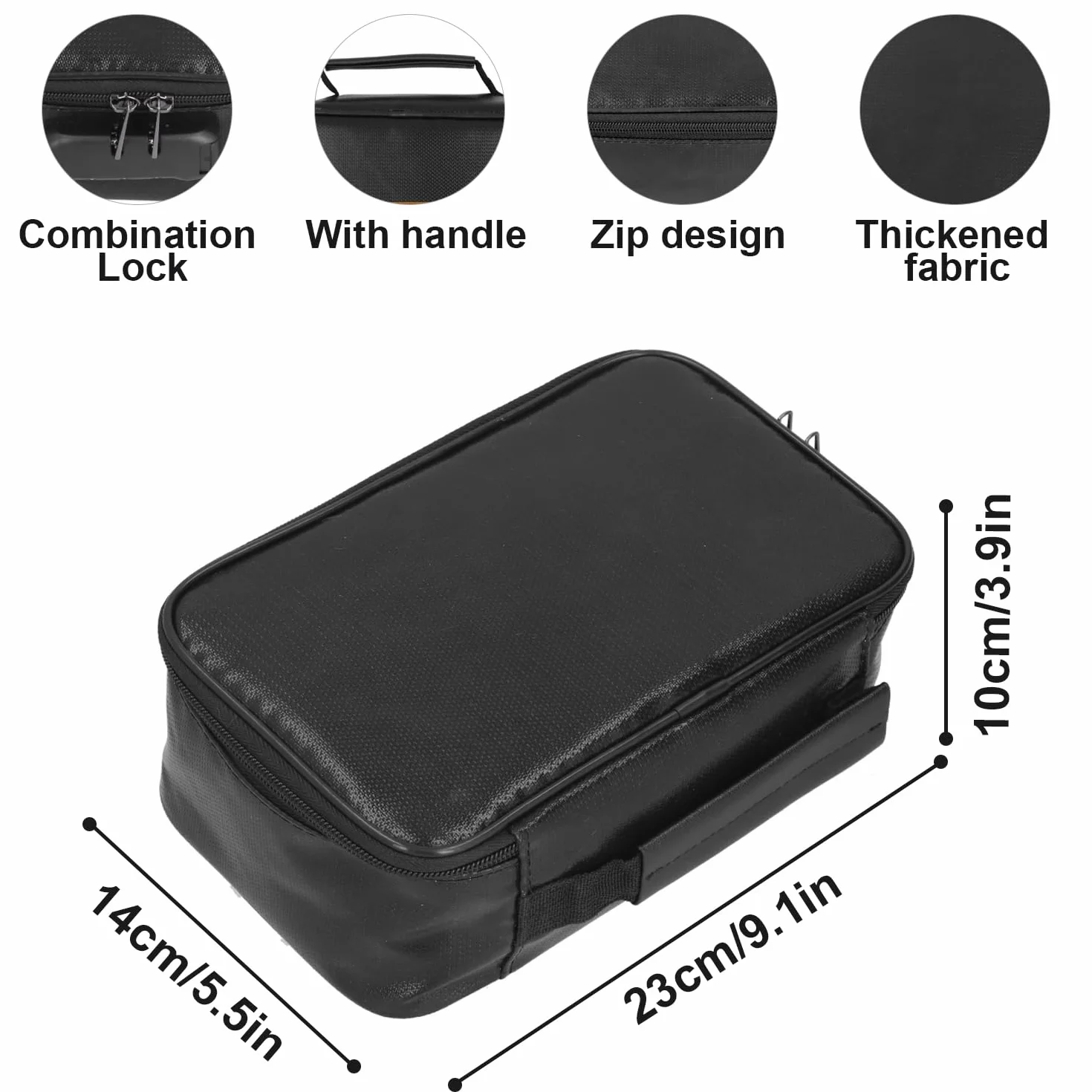 Tissting 9,1 x 5,5 x 3,9 pollici Borsa per documenti impermeabile ignifuga a 3 strati con serratura Borsa per organizer per documenti Borsa per certificati con cerniera per certificati(Nero)