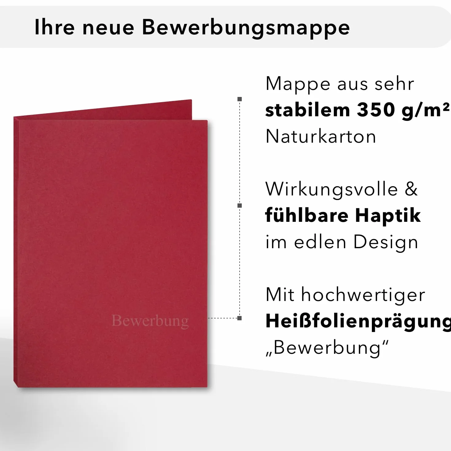 5 cartelline per candidature BL-exclusivdruck® MEGA plus in rosso rubino – qualità premium con elegante rilievo goffrato 'Bewerbung' – design del prodotto di Mario Lemani