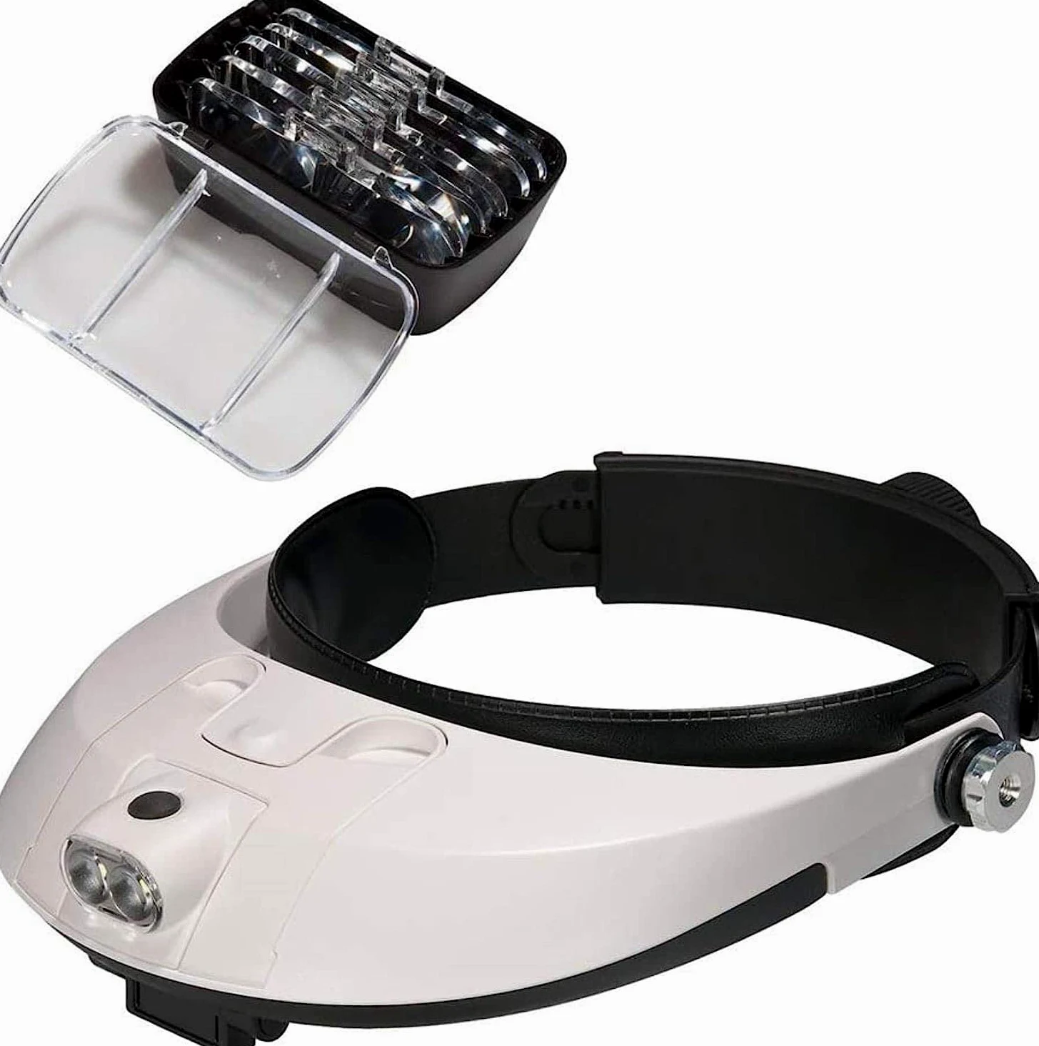 Lente d'Ingrandimento per Fascia con Luce LED, Lente d'Ingrandimento montata sulla Testa, 5 Lenti Rimovibili, Lente d'Ingrandimento a Mani libere per la Lettura