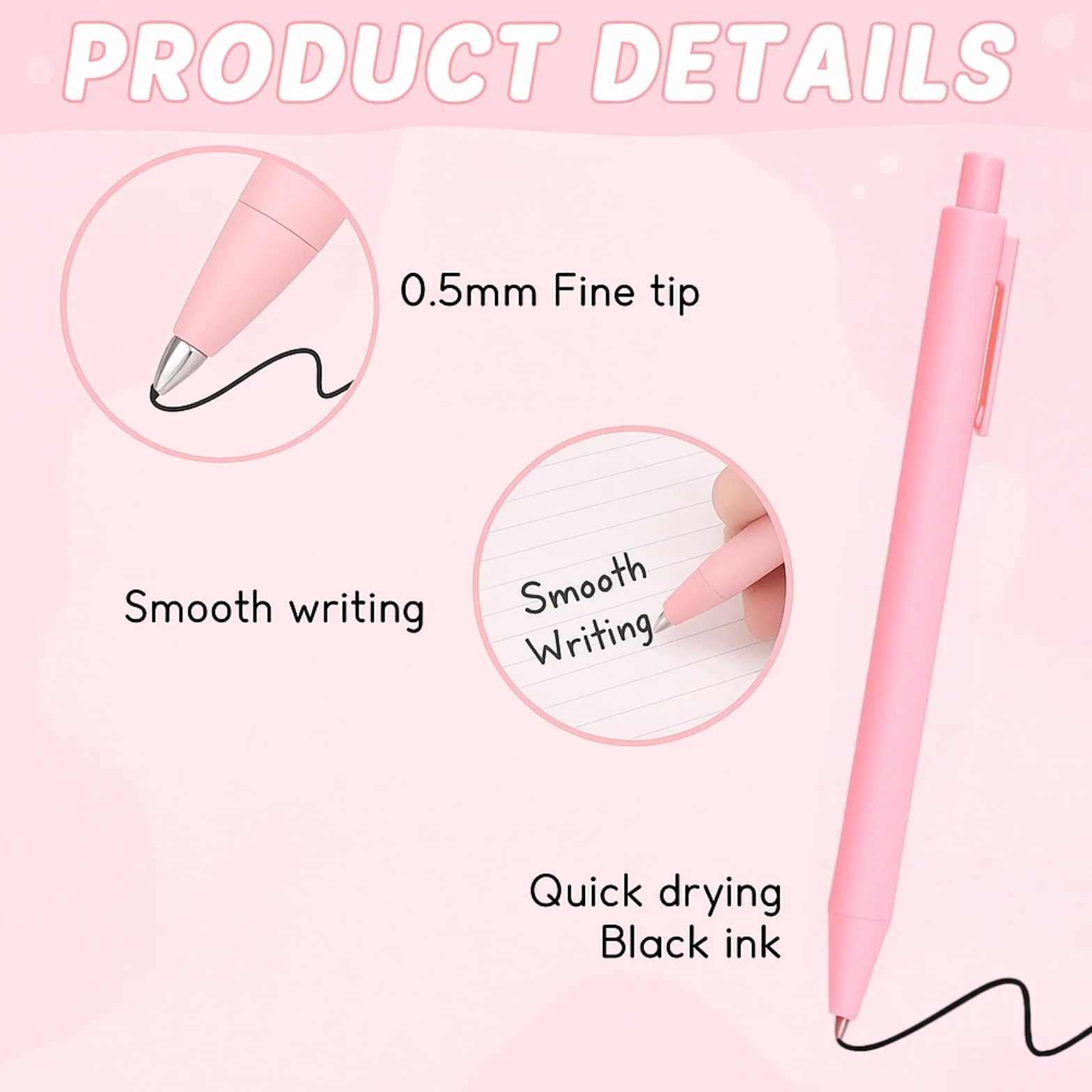 25 penne a sfera, rosa ciliegia, graziose penne con inchiostro gel nero, scrittura liscia, per addio al nubilato e uso in ufficio (rosa ciliegia)