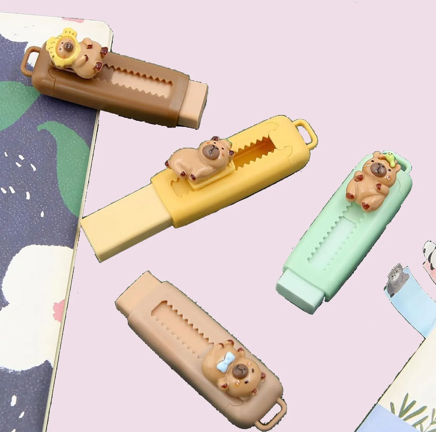 Gomma per Cancellare Retrattile Push-Pull 8 Pezzi Capybara Design per Bambini Scuola Ufficio Regalo