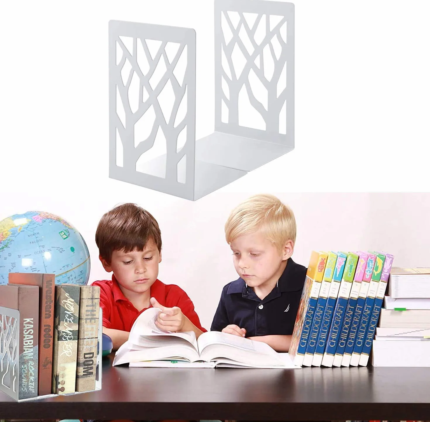5 Paia Fermalibri per Mensole, MSDADA Reggi Libri per Libreria, Porta Libri in Metallo, Ferma Libri da Scaffale, Ufficio in Reggilibri, Fermalibri Design per Casa, Biblioteca, Scuola(Bianco)