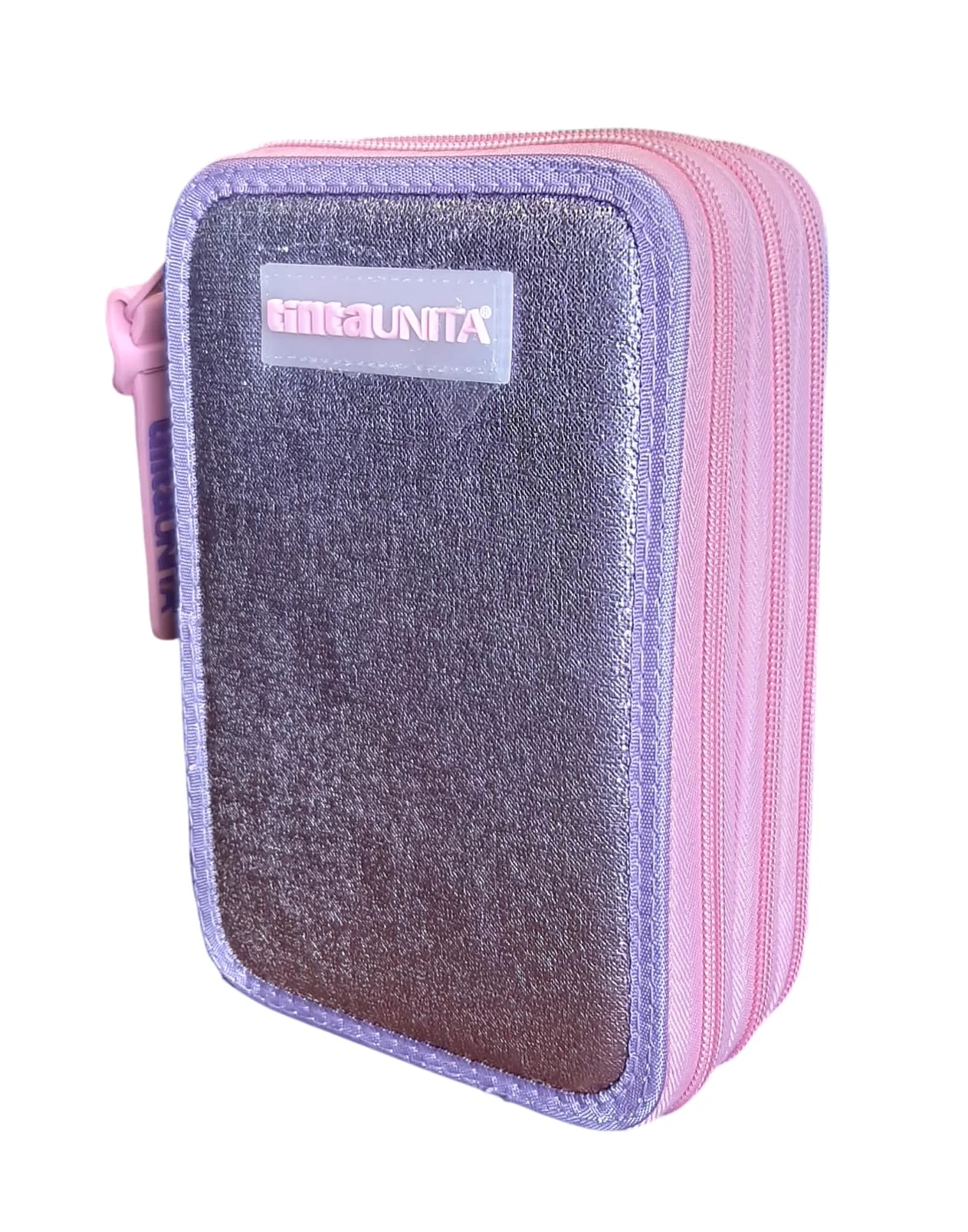 PRESTIGE & DELUXE Astuccio Corredo Tinta Unita Pool Over 3 Cerniere Gradient Glamour Elegant Rosa Viola completo di cancelleria per Scuola Bambina Ragazza + portachiave e penna colorata