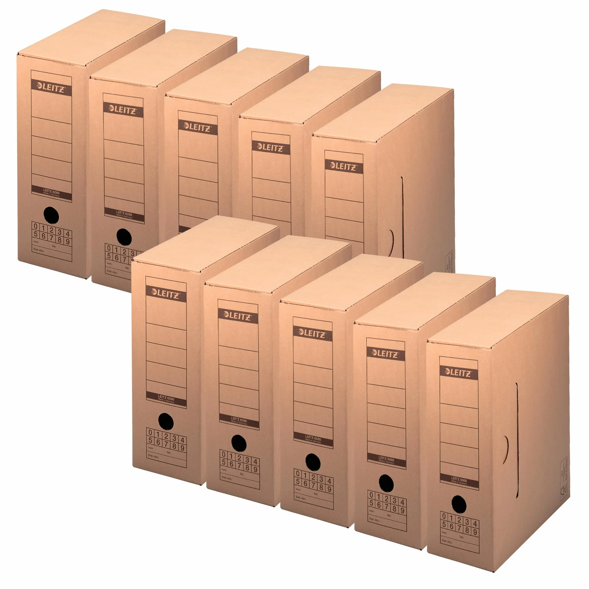 Leitz Premium 60860000 - Scatola per archivio con chiusura a linguetta, 10 pezzi, riciclabile al 100%, certificata FSC, colore: Marrone naturale