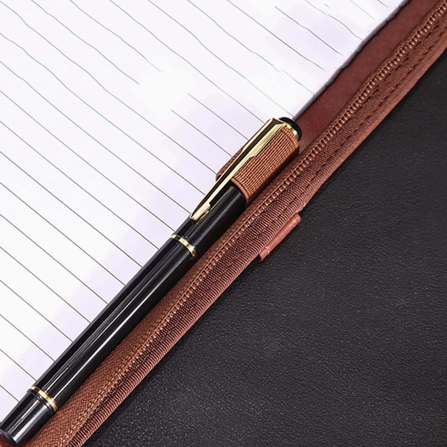 Tavoletta Portablocco Cartella Portatile Multi-Funzione A4 con Cerniera Cartella con più Sacchetti di stoccaggio in Pelle Appunti Business Data Binder (Nero/Marrone) Portablocchi (Color : Bruin)