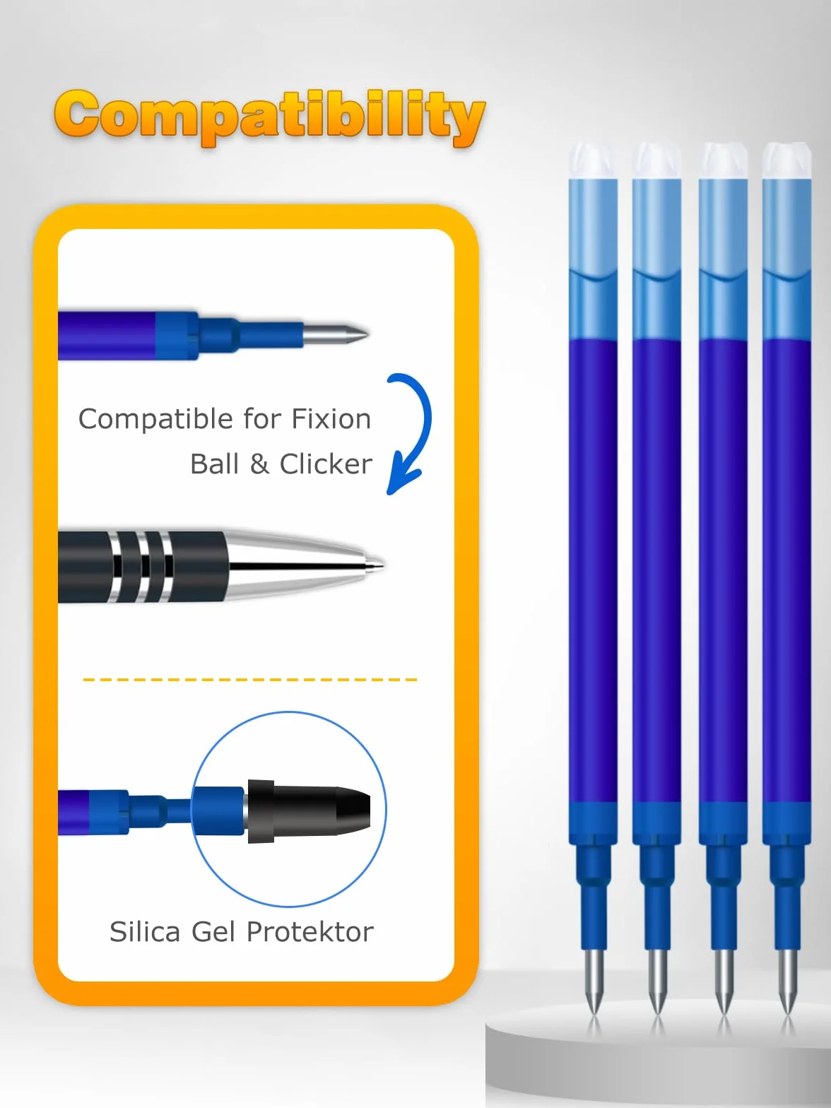 Donluhu 14 Pezzi Ricariche Penna Cancellabile Compatibili Pilot FriXion Ball Clicker 0.7 mm Blu 400m Lunghezza Scrittura