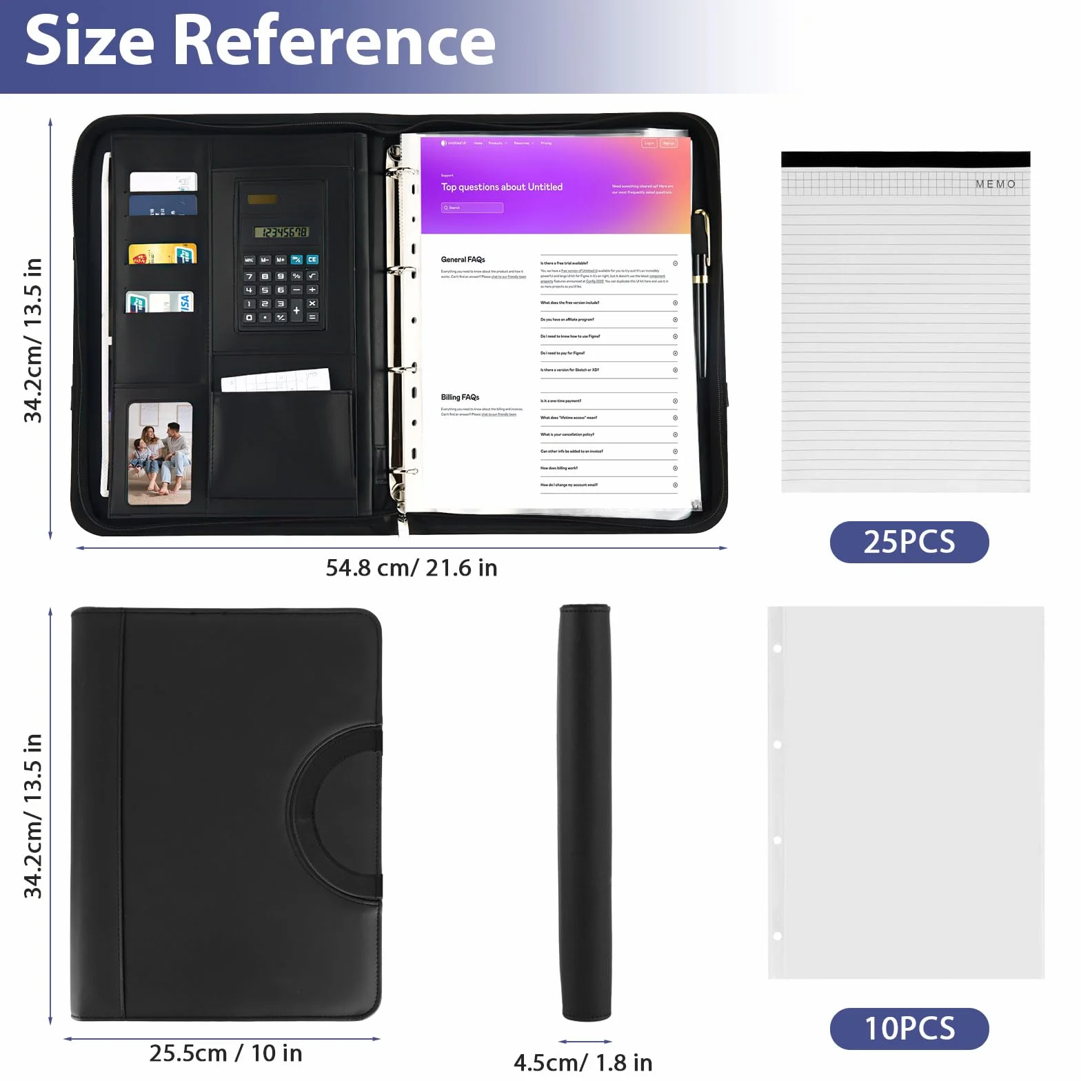 Cartella Portadocumenti A4 in Pelle con Calcolatrice, Tasca per Tablet, Organizer Ufficio e Scuola