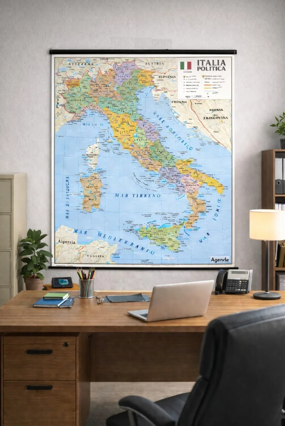 Carta Geografica Murale Italia Bifacciale Fisica Politica 100x140 cm Plastificata Scala 1:1.100.000