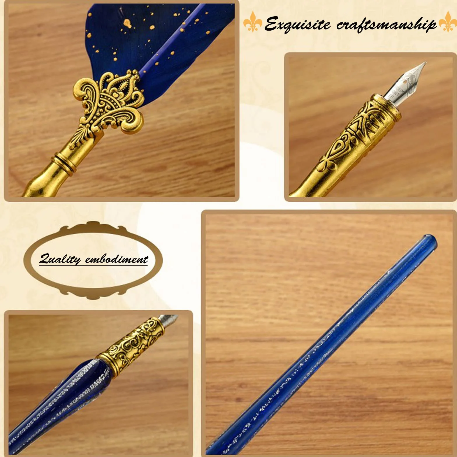 Kit di Penna a Immersione e Inchiostro, Penna Piuma Vintage con Sigillo di Cera, 6 Inchiostro e 18 Pennini di Ricambio, Penne per Calligrafia per Firma, Diario, Scrittura e Disegno
